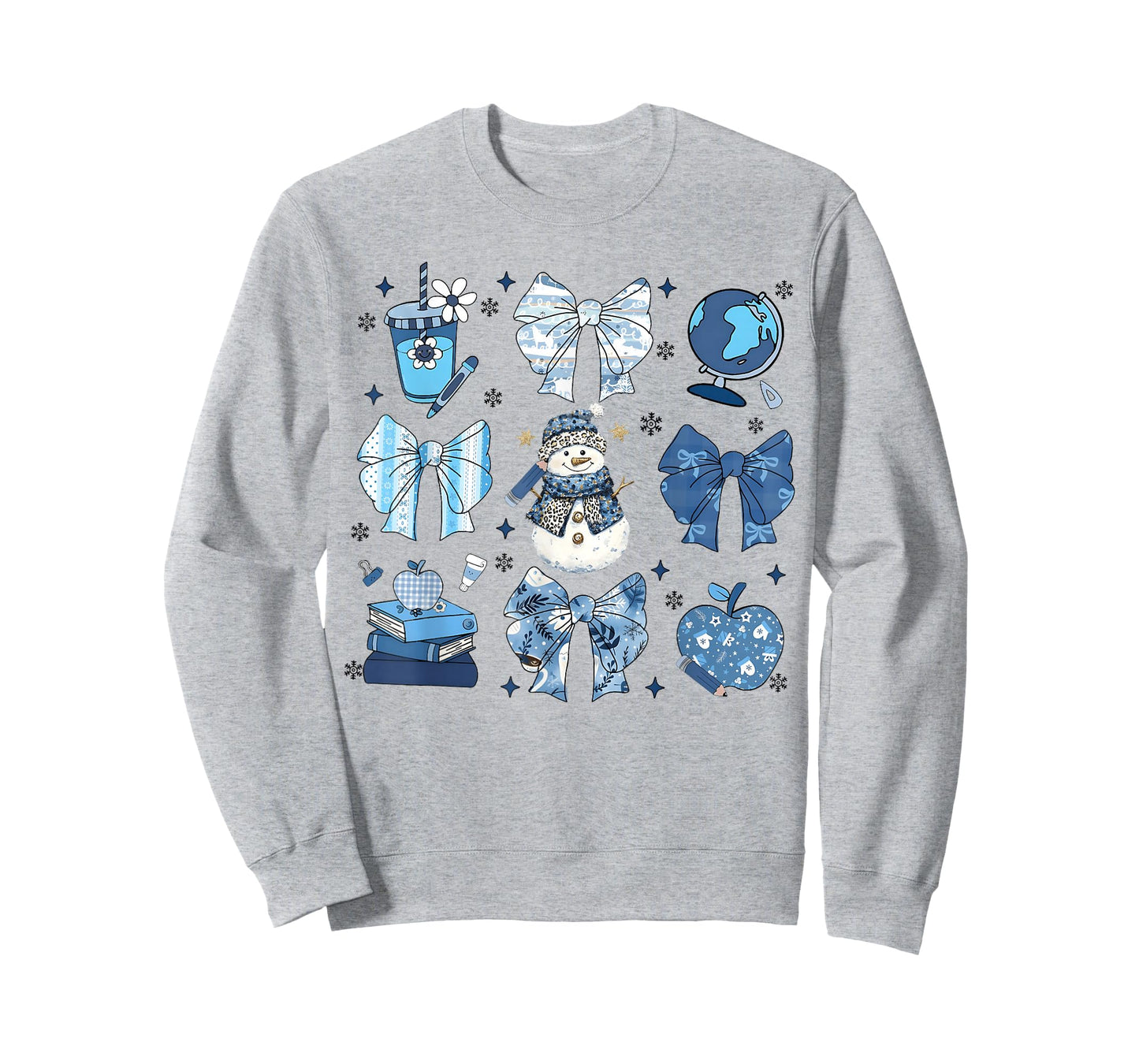 Snowman Teacher Winter Bows Classroom Cute Blue Aesthetic T-Shirt