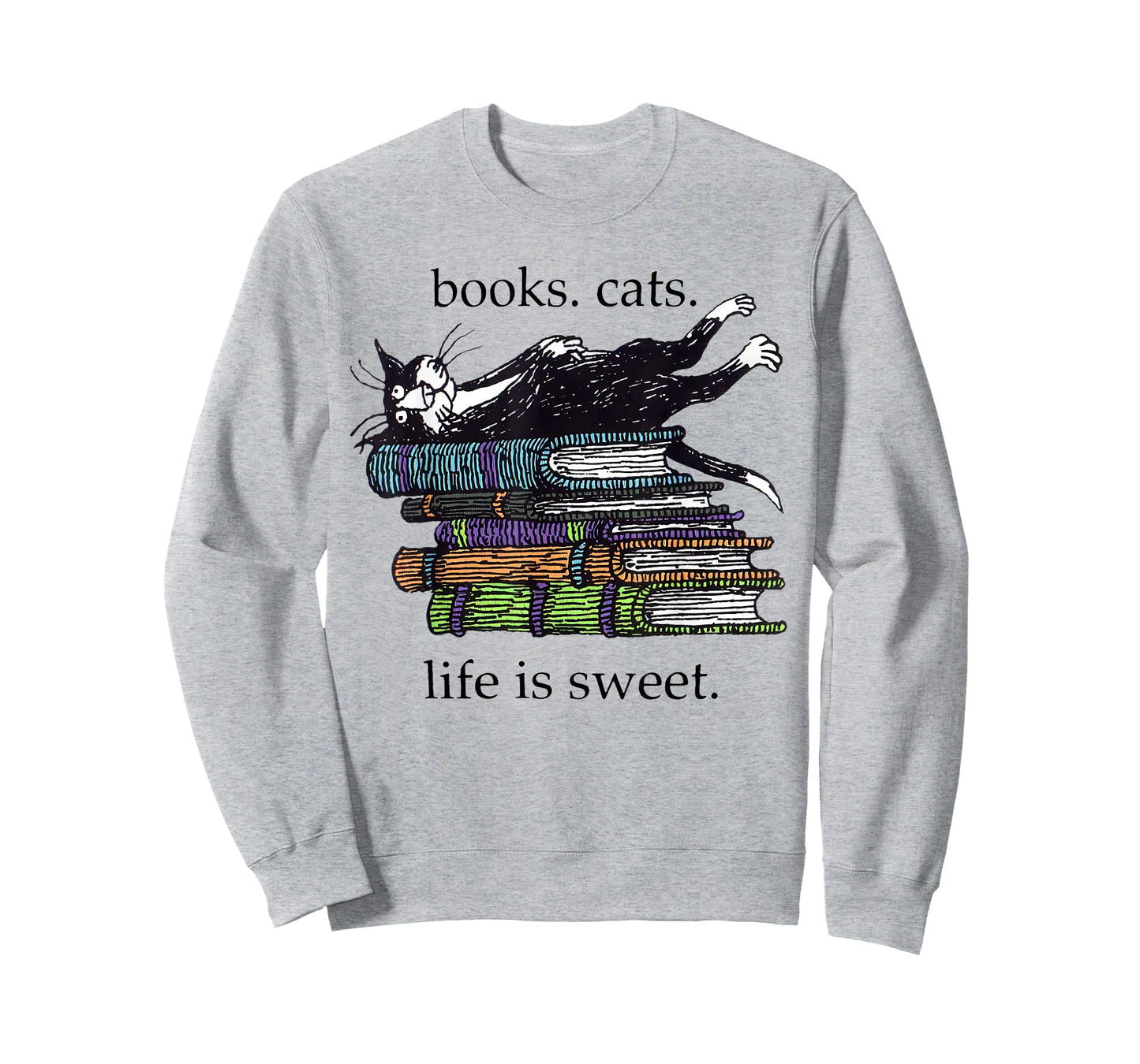Books Cats Life is Sweet Funny Cats Books Lover Men Women T-Shirt