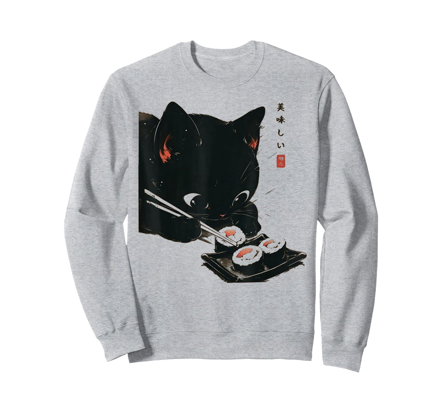 Black Cat Eating Sushi - Cat Japanese Art T-Shirt for Men Women