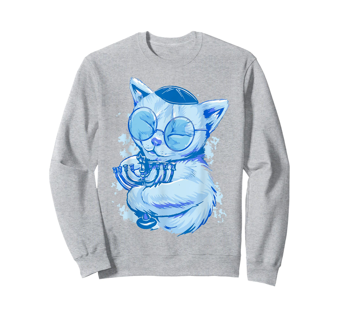 Funny Hanukkah Cat Jewish Chanukah Cat Menorah Adults Kids T-Shirt