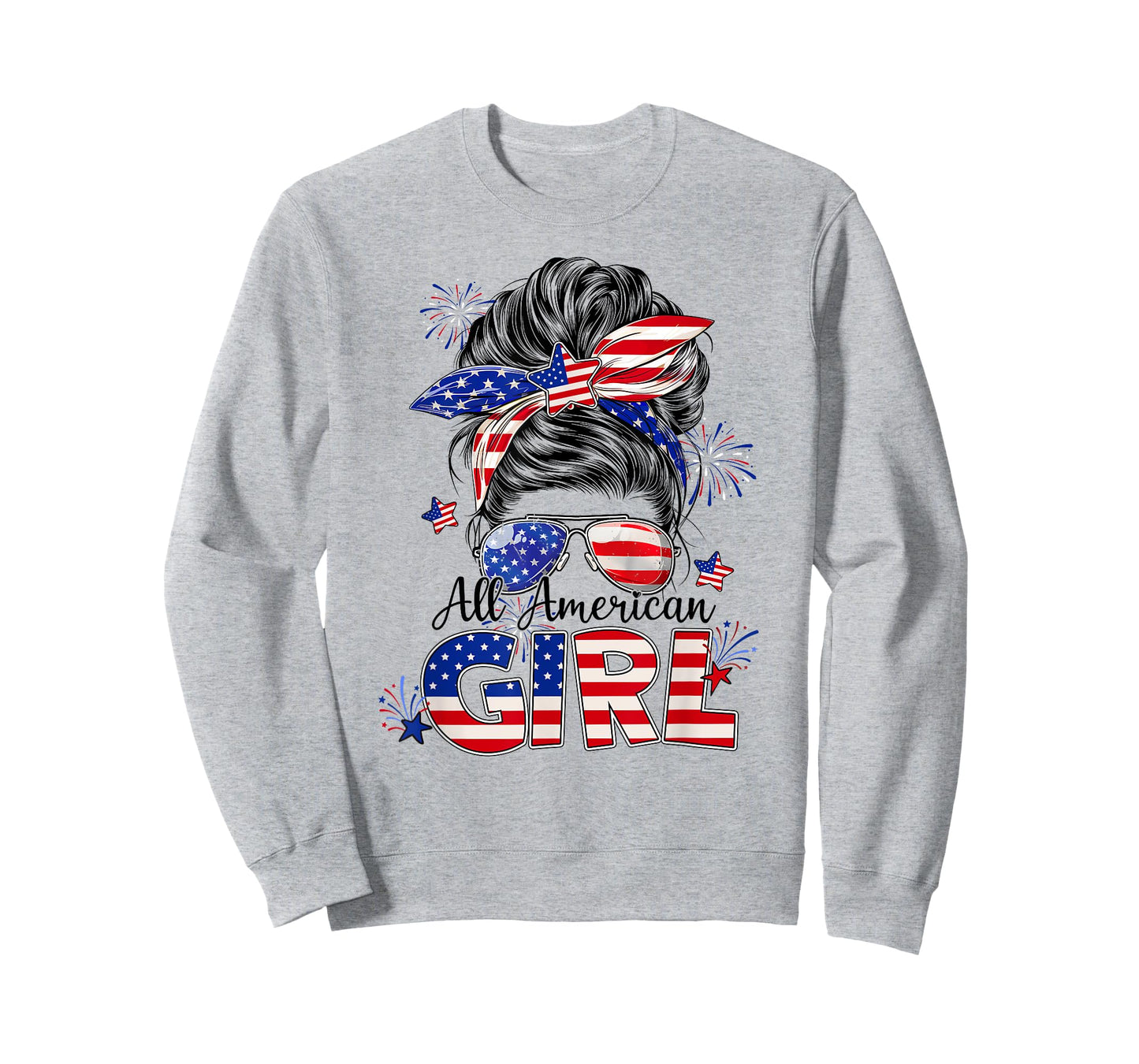 All American Girl Messy Bun USA Flag 4th July Women Kids T-Shirt