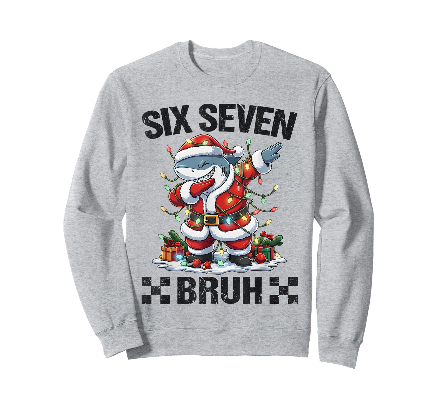 67 Six Seven Bruh Santa Shark 6 7 Meme Christmas Lights T-Shirt