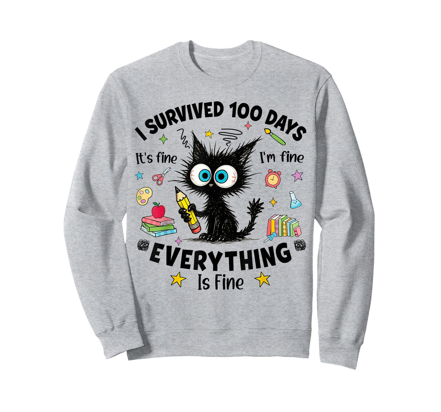 I Survived 100 Days of School Funny Black Cat 100th Day Kids T-Shirt