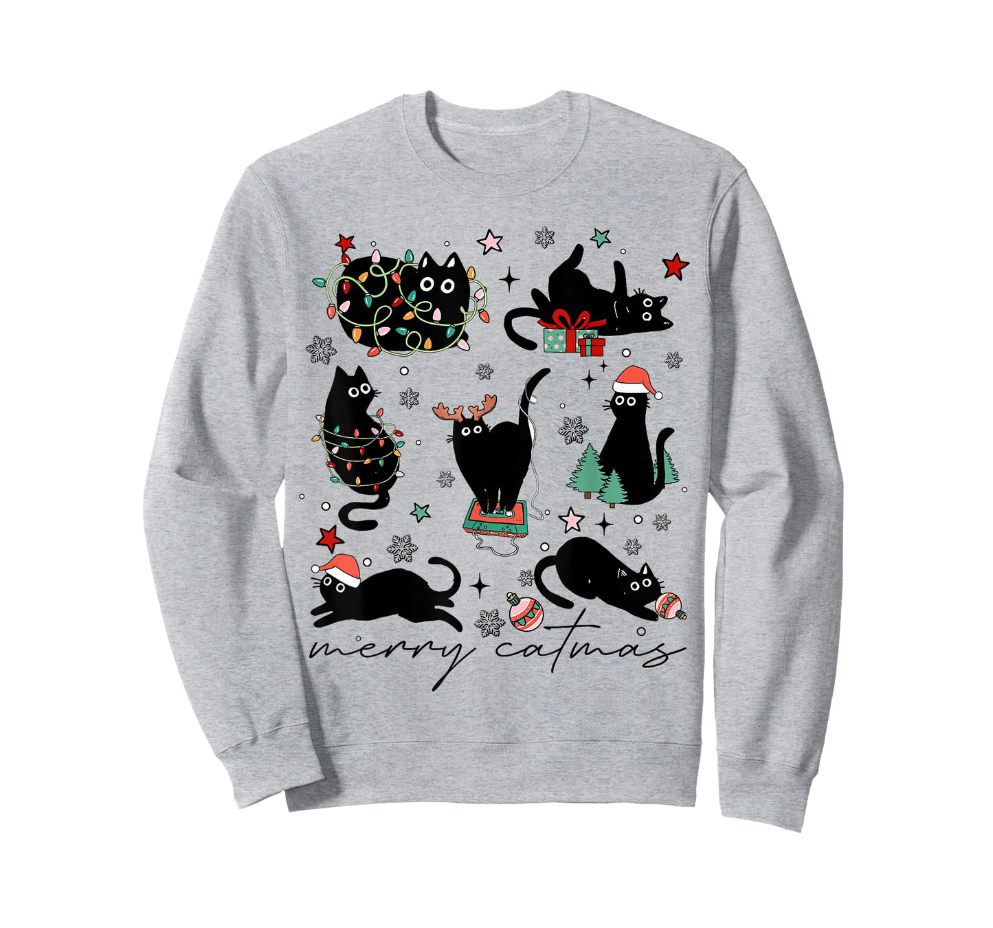 Funny Merry Catmas Christmas Tree Cats Tangled Lights Gifts T-Shirt