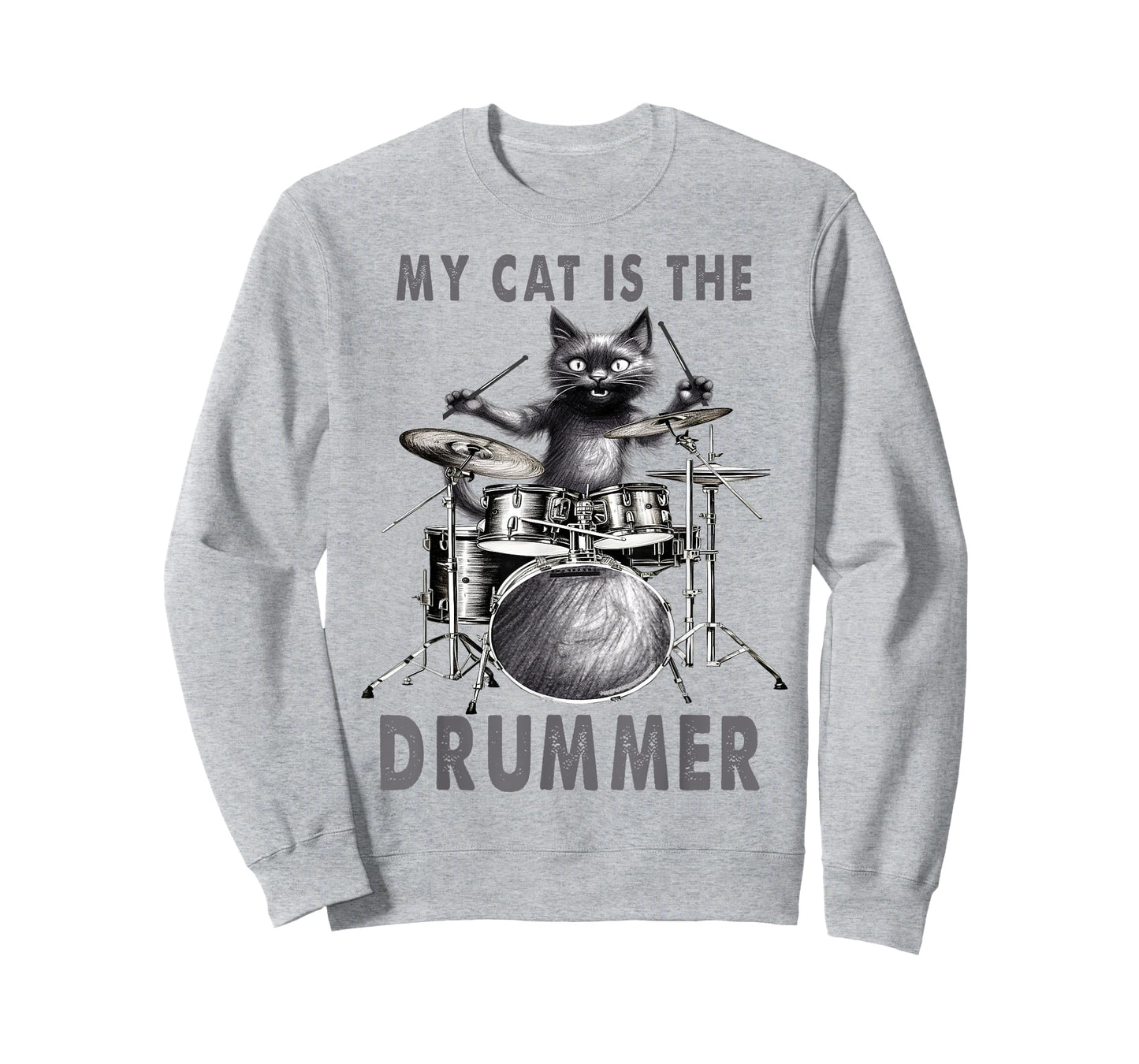 Funny Drummer Black Cat Playing Drums Kitty On Drums Music T-Shirt for Men Women Kids