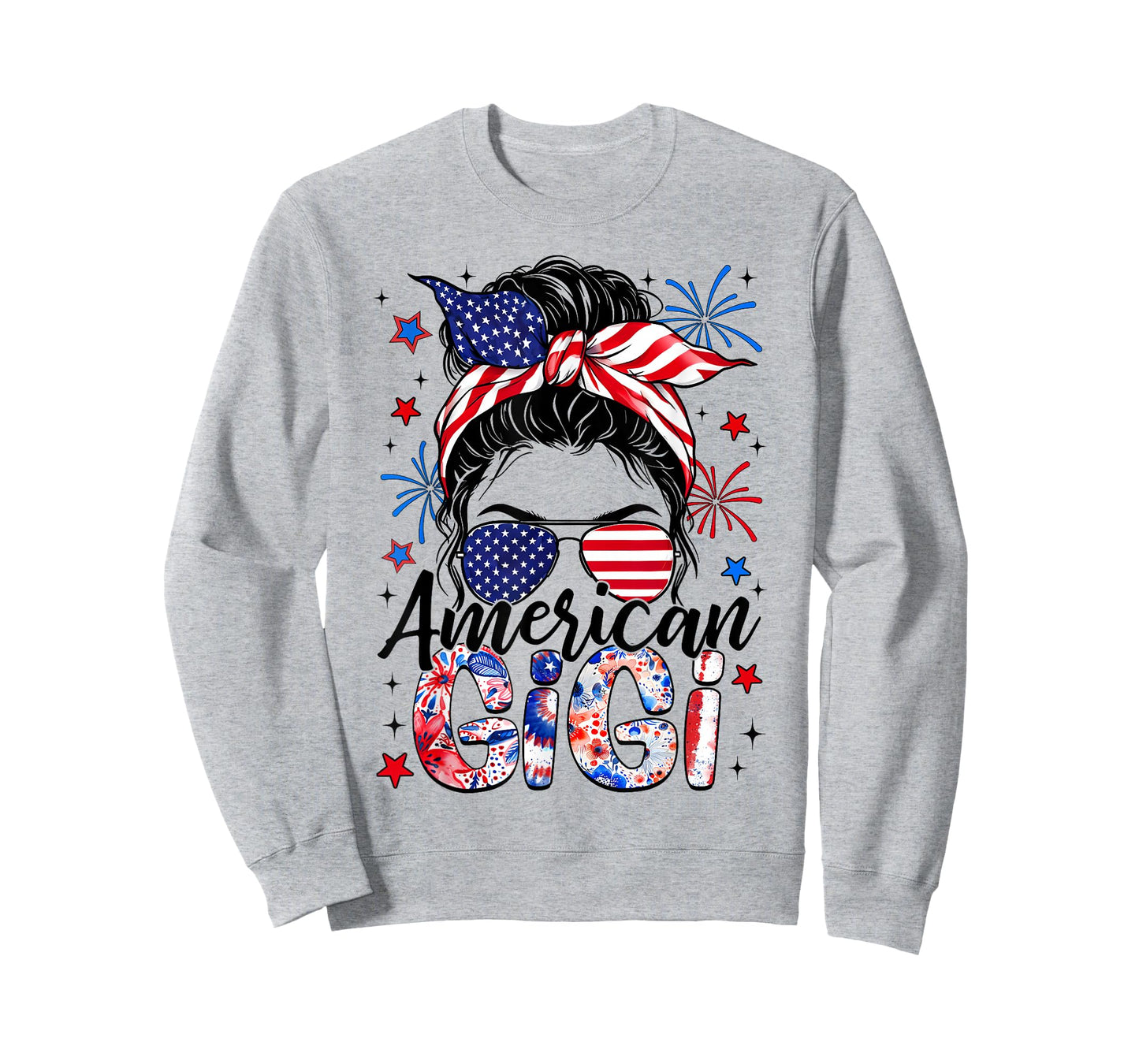 Gigi 4th of July American Flag Patriotic Messy Bun T-Shirt