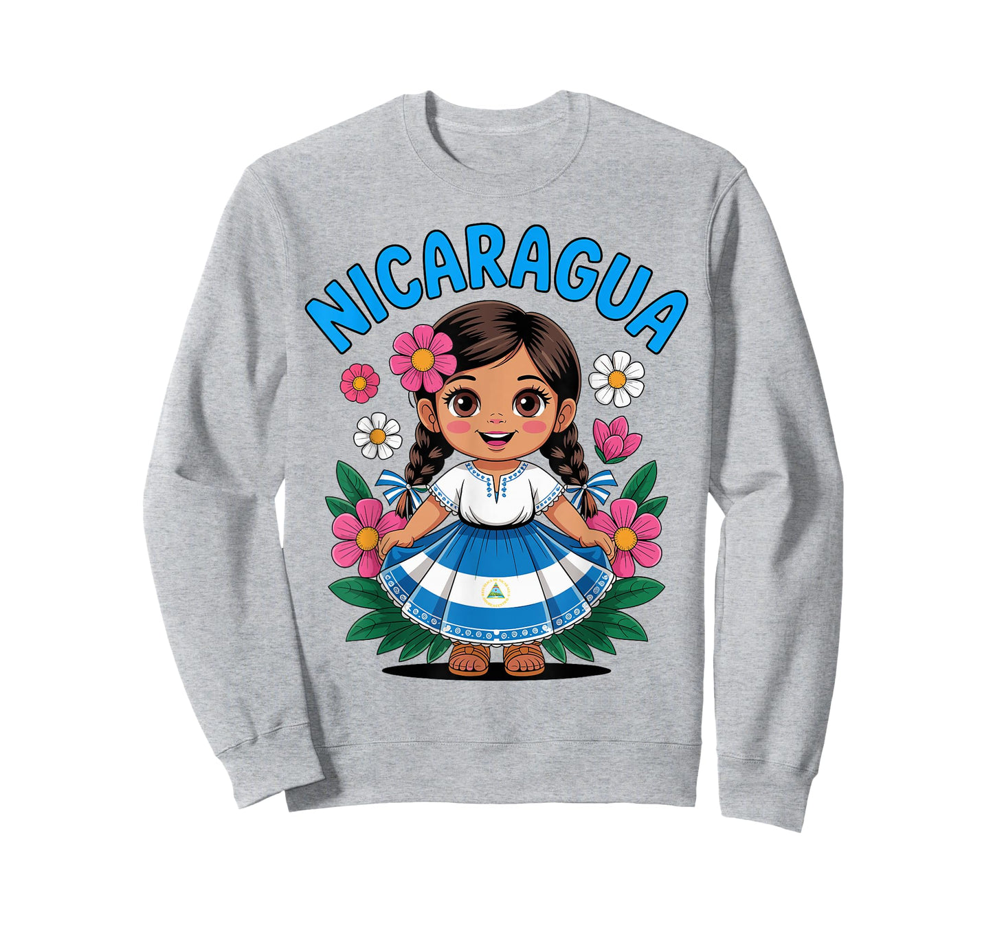 Cute Nicaragua Girl Traditional Dress with Flag Art for Kids T-Shirt