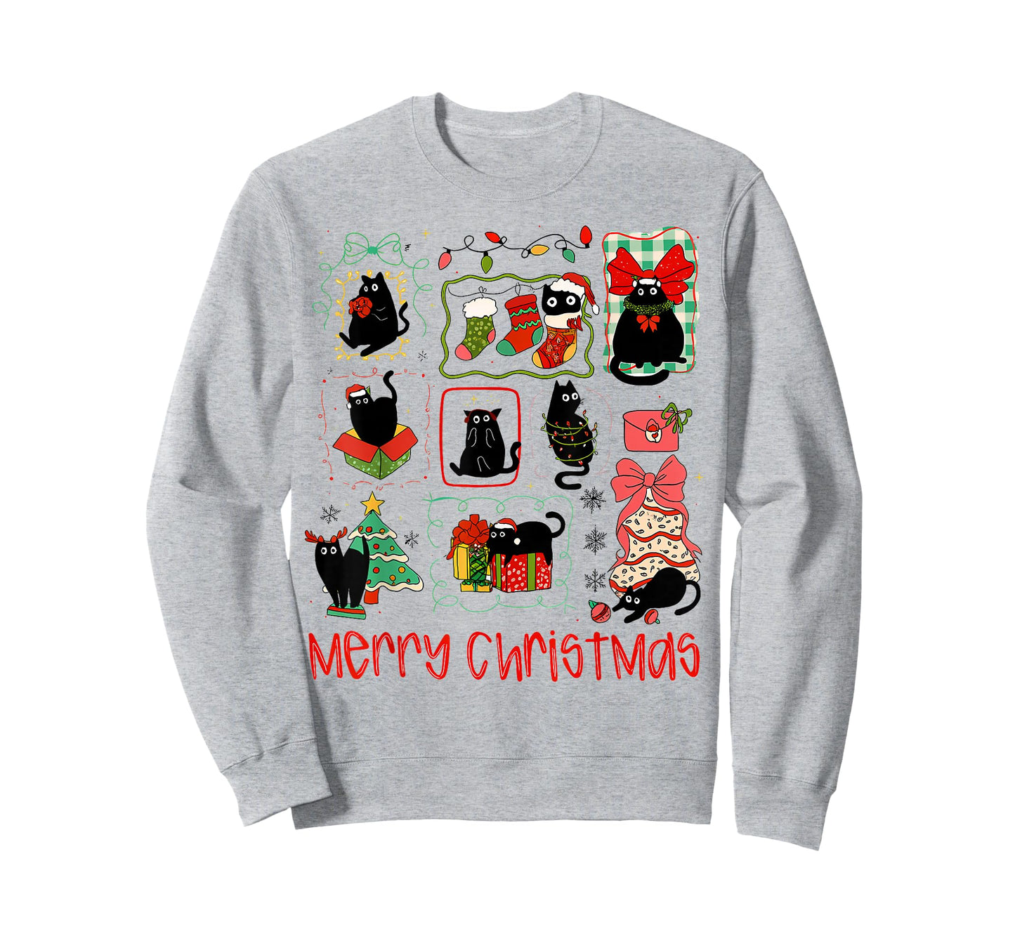 Merry Christmas Black Cat Christmas Lights Funny Holiday T-Shirt
