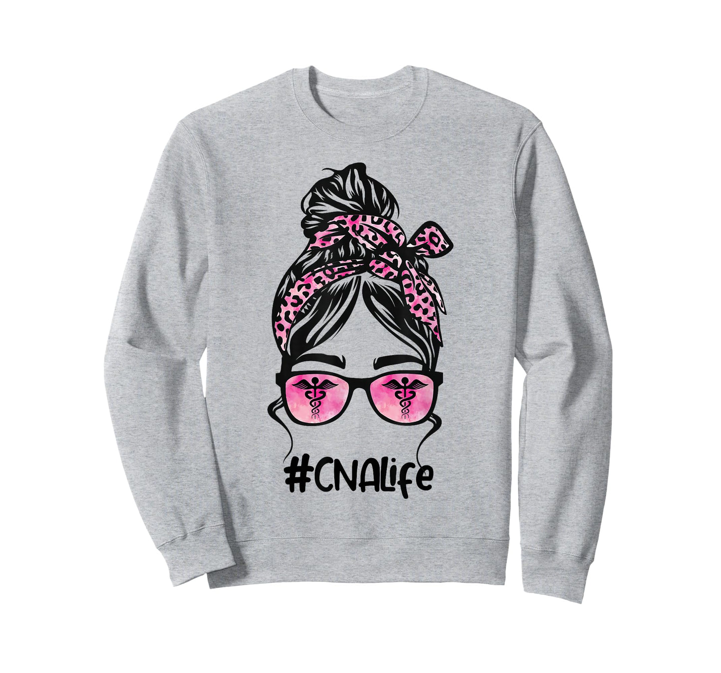CNA Nurse Life Bleached Pink Leopard Messy Bun T-Shirt