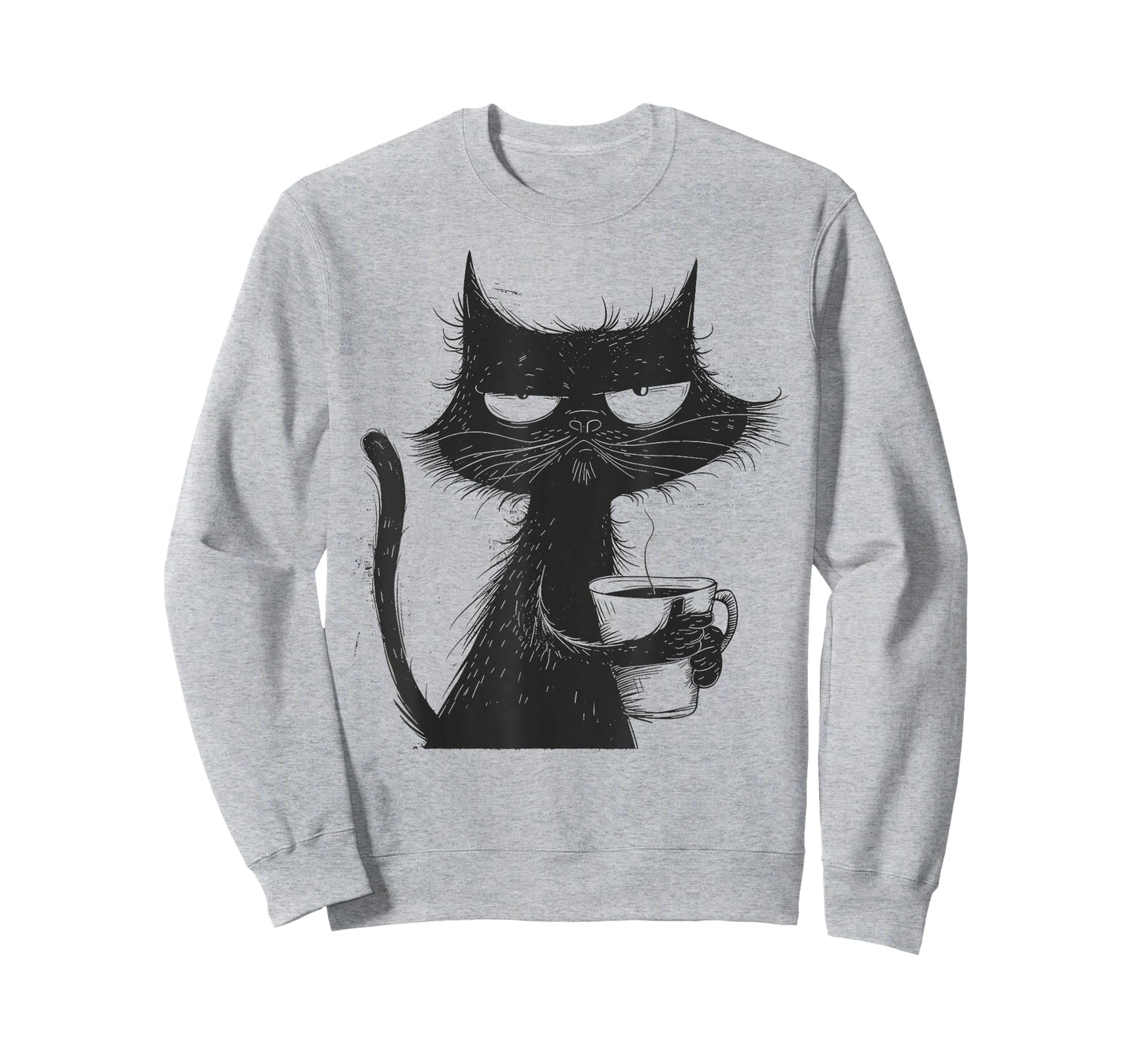 Funny Angry Cat with Coffee Mug Graphic T-Shirt