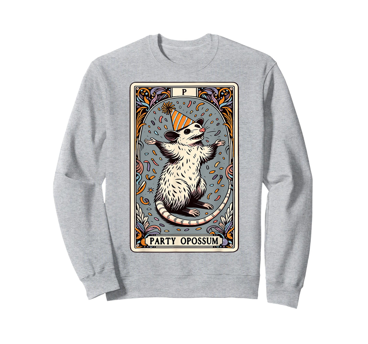 Party Opossum Tarot Card Funny Opossum T-Shirt, Small, Grey