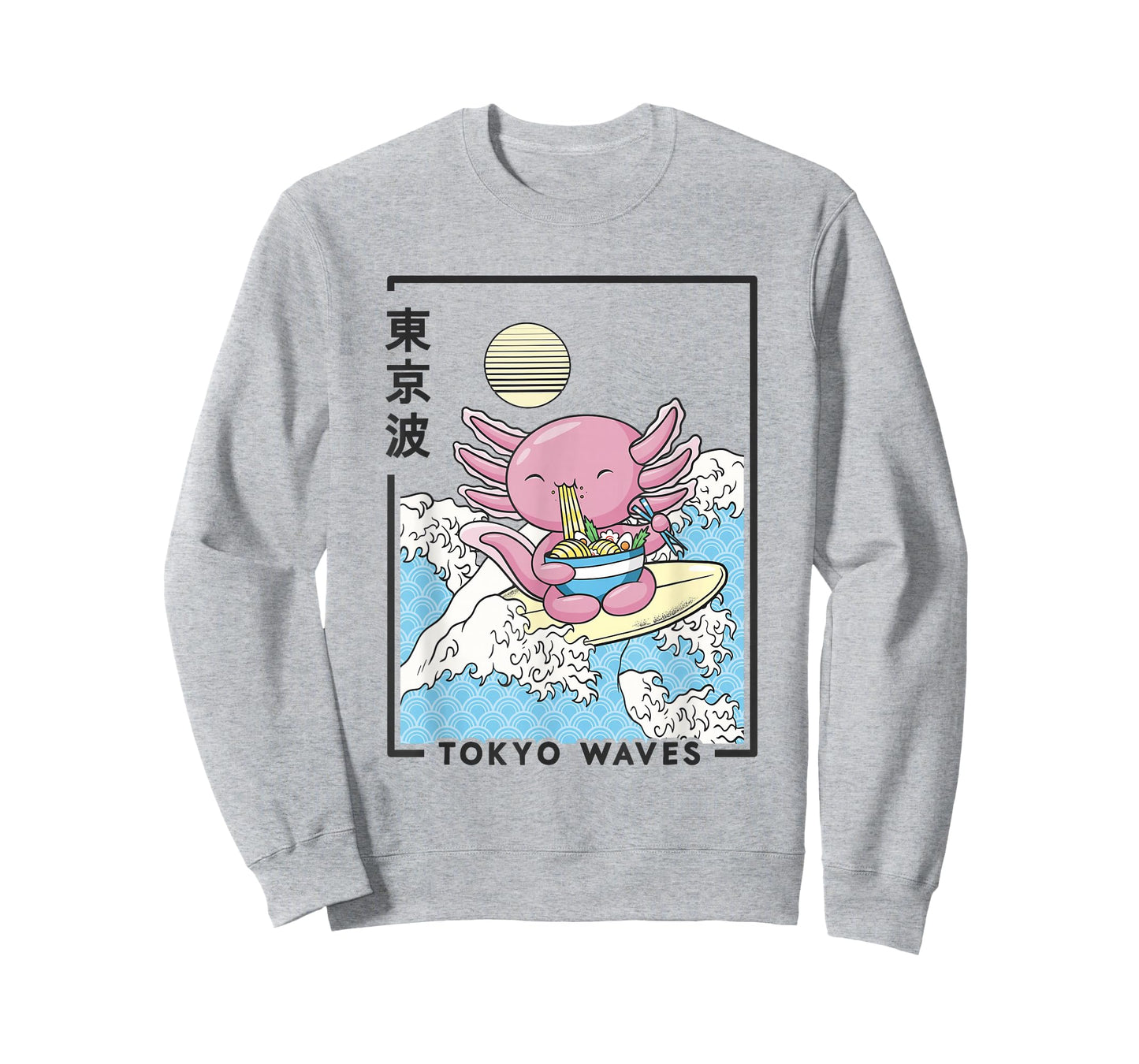 Axolotl Eating Ramen Japanese Waves Kids Kawaii Aesthetic T-Shirt