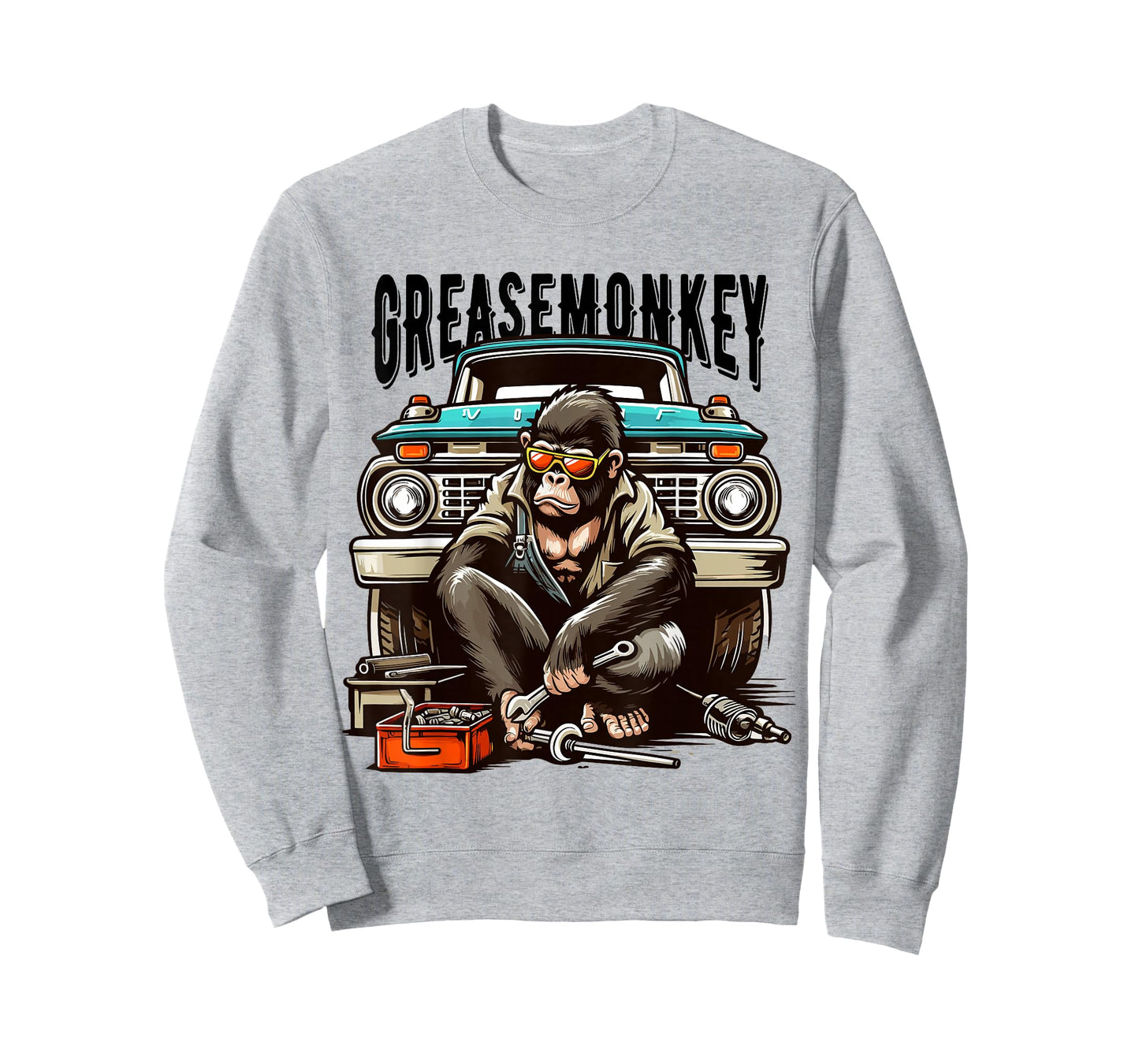 Cool Grease Monkey with Sunglasses Working on Vintage Truck T-Shirt