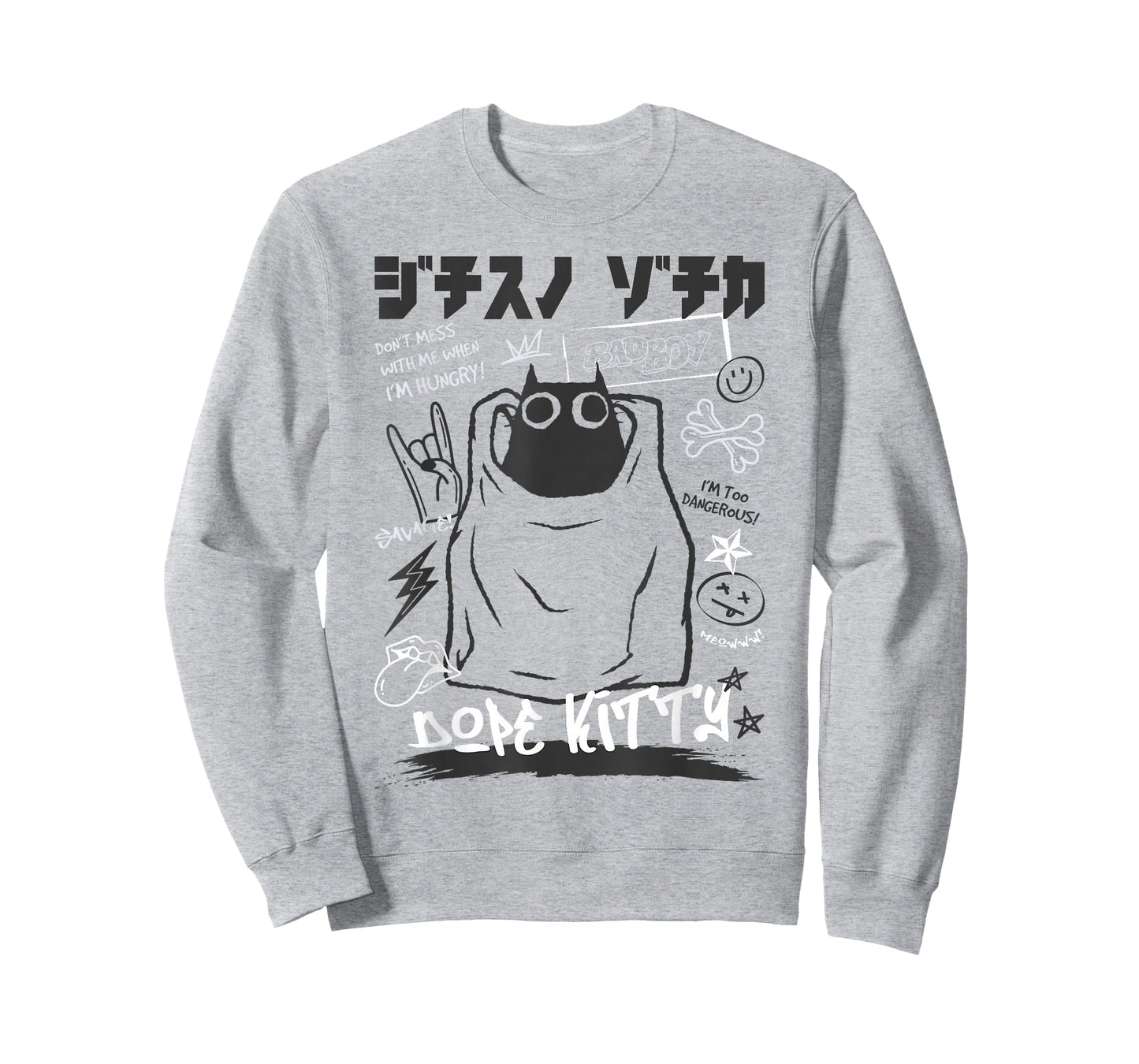 Funny Japanese Cartoon Black Cat Humorous Kitty T-Shirt