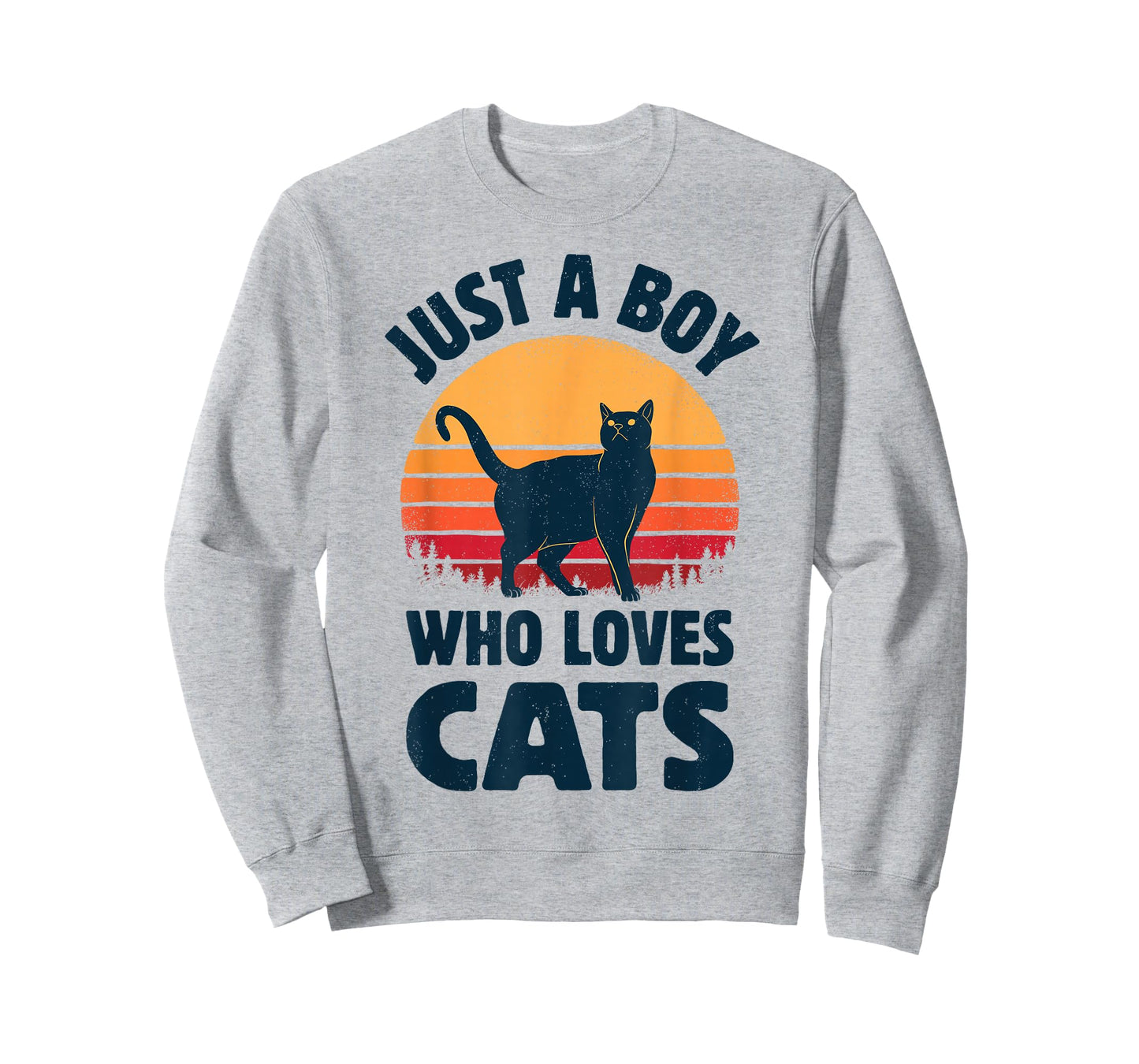Cat Just A Boy Who Loves Cats Men Retro Vintage Sunset T-Shirt