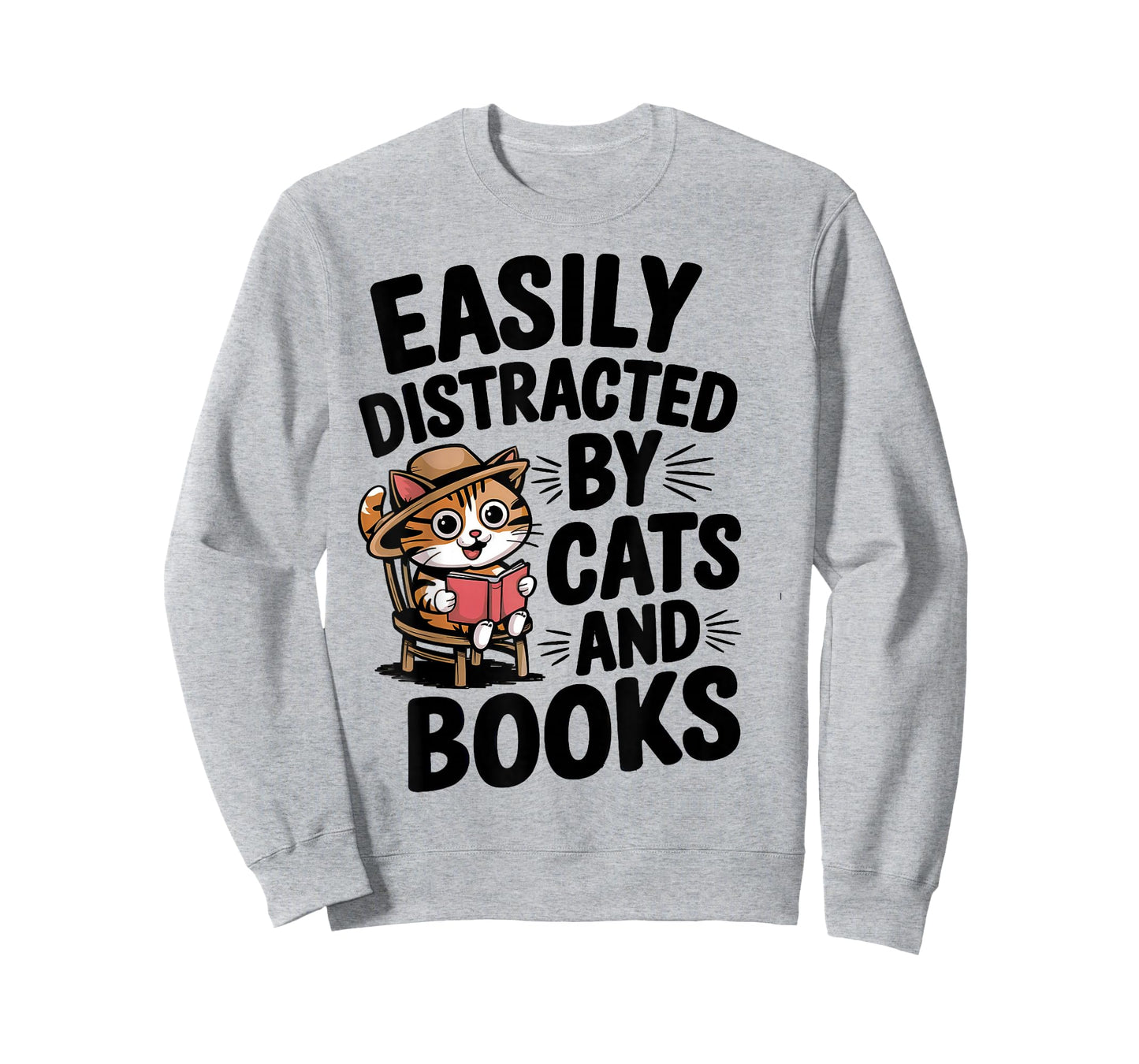 Easily Distracted by Cats and Books Lovers Funny Reading T-Shirt