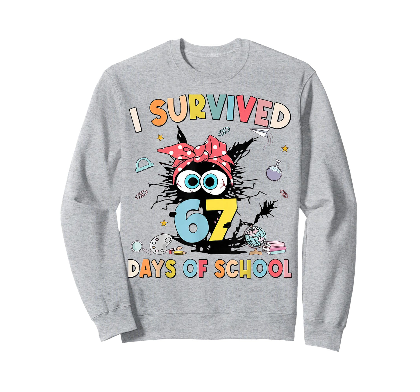 I Survived 67 Six Seven Days of School Teacher Funny Cat T-Shirt