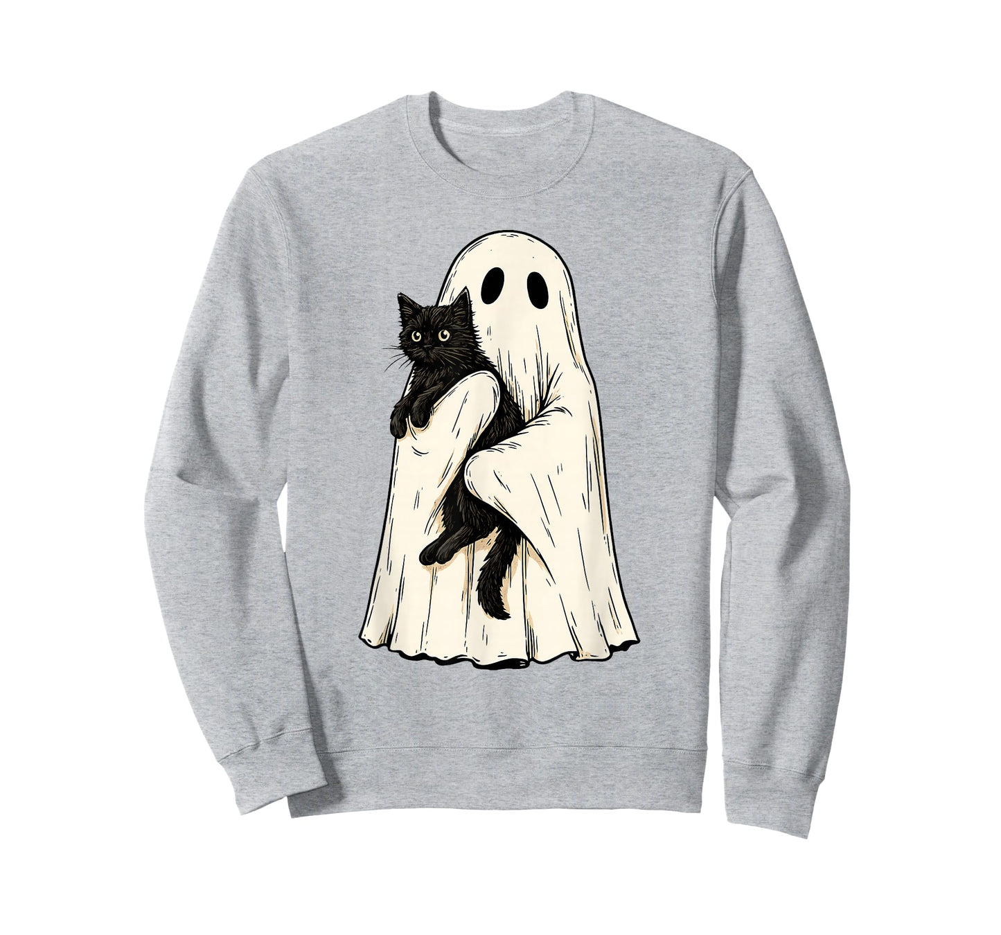 Vintage Halloween Ghost Holding Black Cat Men Women T-Shirt