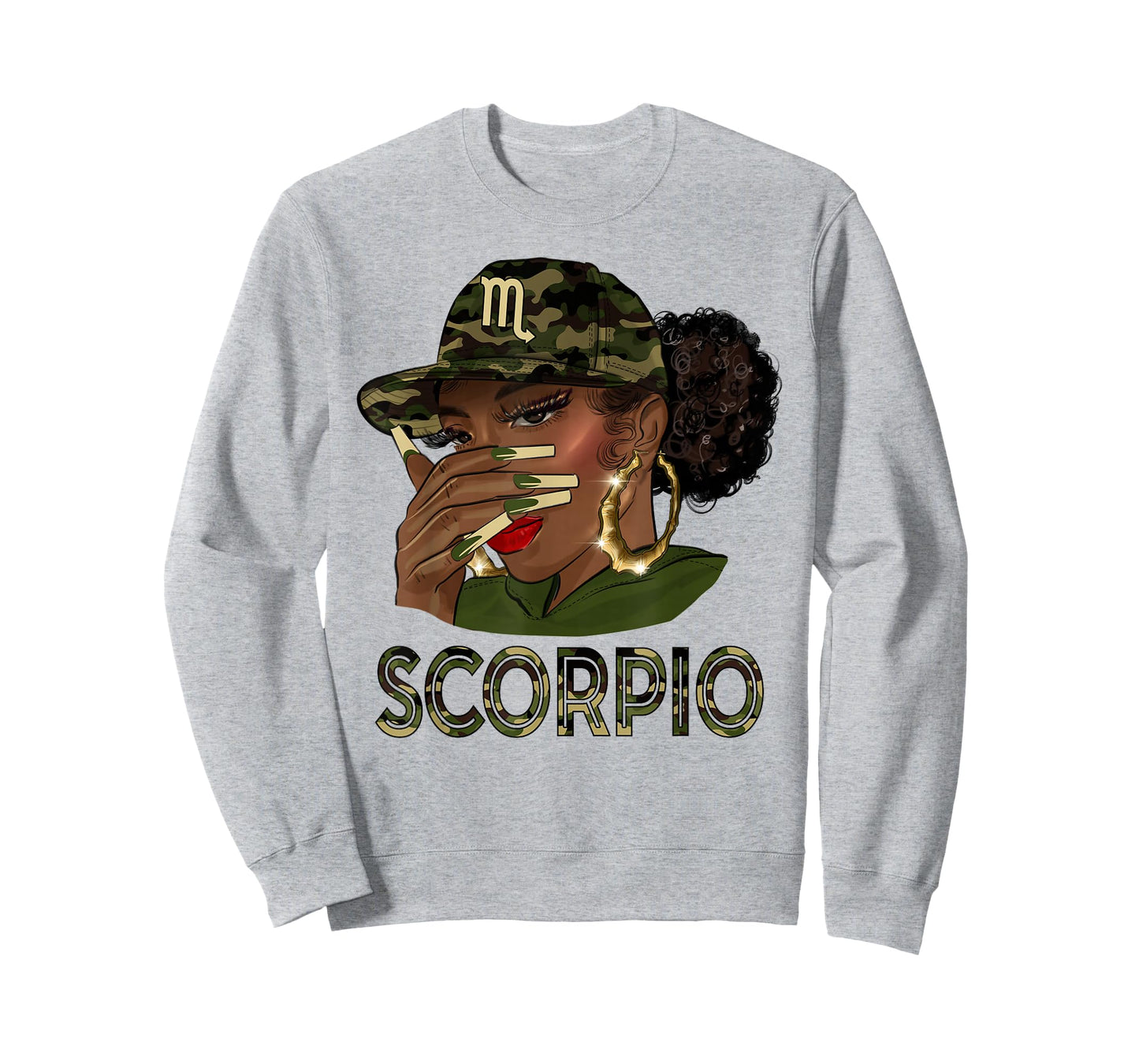 Scorpio Queen Black Girl With Cap Camo Afro Woman Zodiac T-Shirt