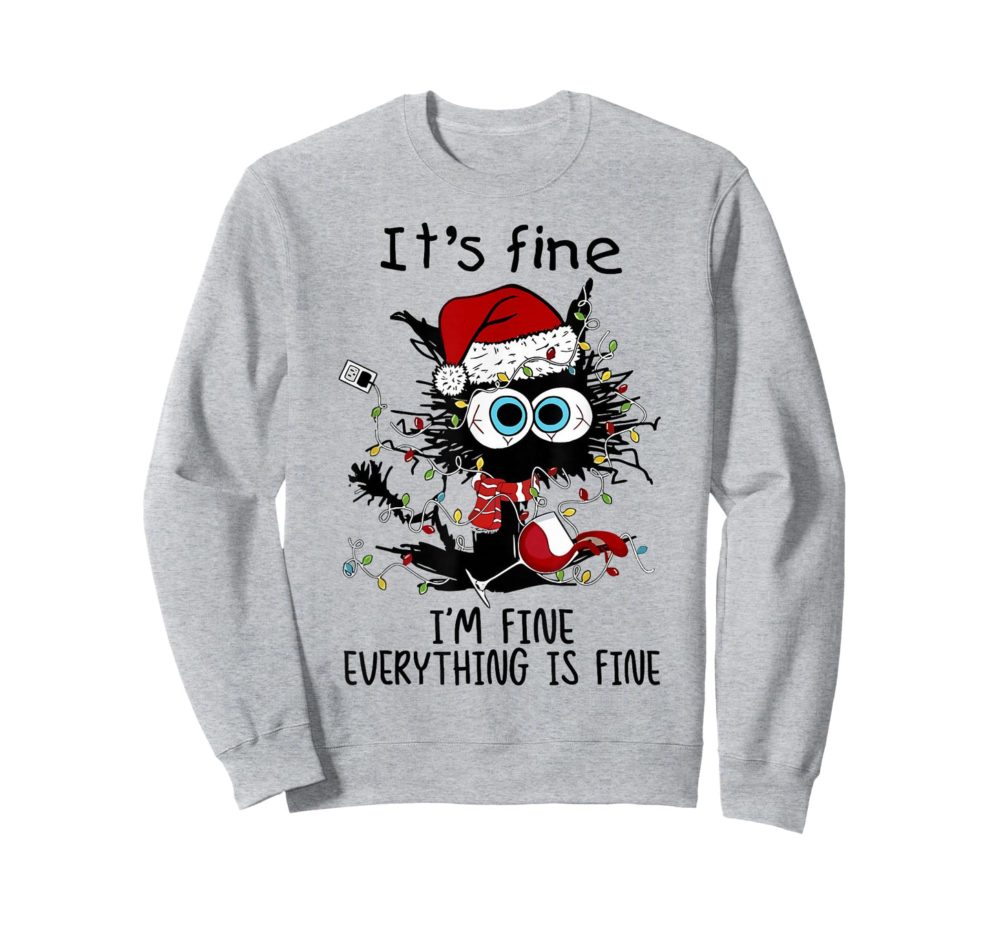 I'm Fine This Is Fine Everything Is Fine Black Cat Christmas T-Shirt