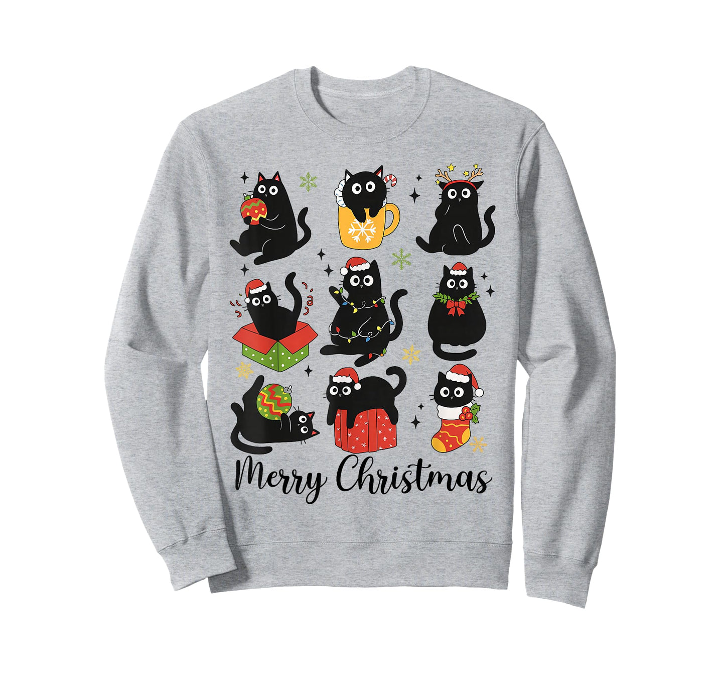 Meow Christmas Xmas Lights Black Cat Pajamas Family Funny T-Shirt