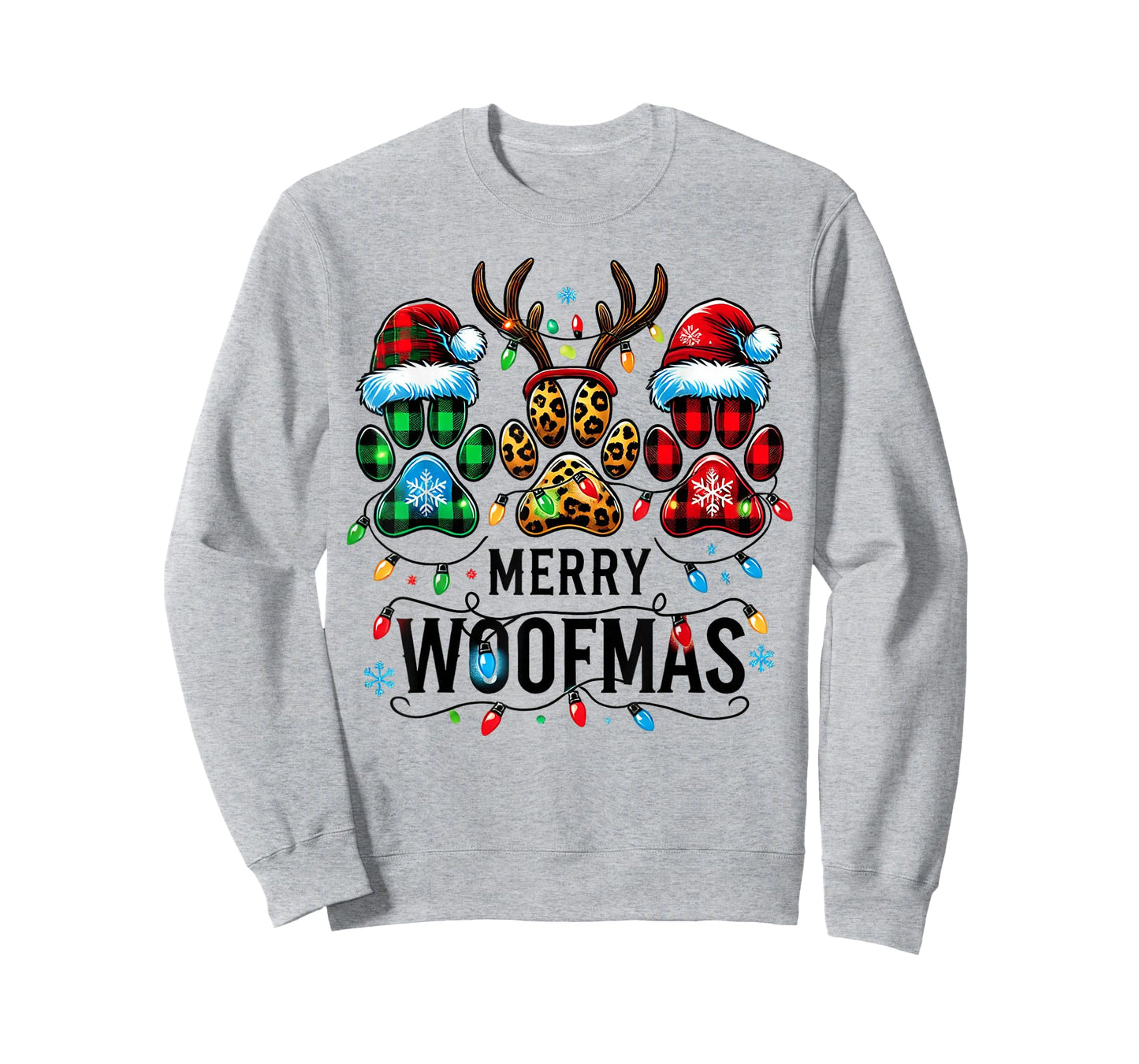 Merry Woofmas Christmas Dog Paws Lights Buffalo Plaid Women T-Shirt