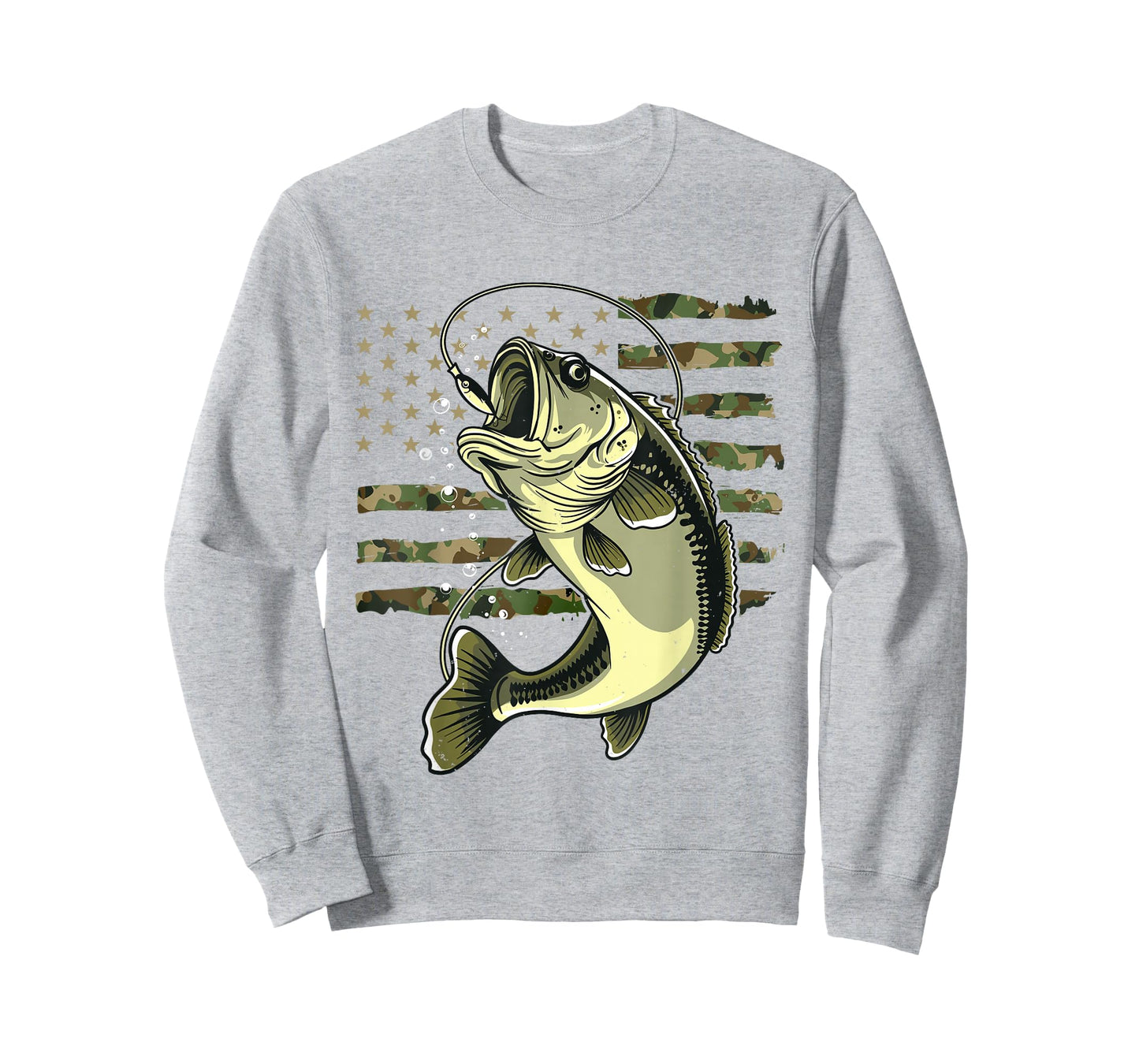 Bass Fish Fishing USA American Flag Camouflage Fisherman T-Shirt