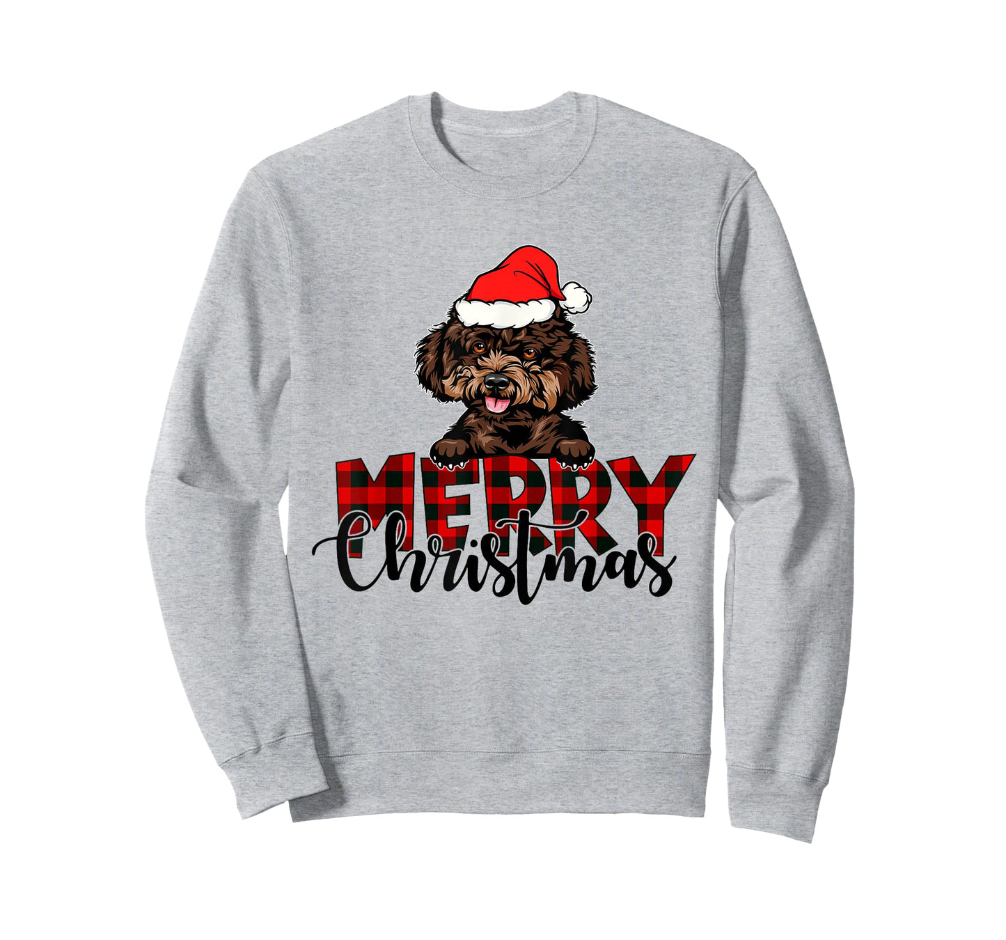 Merry Christmas Poodle Dog Christmas Red Plaid Santa Hat T-Shirt