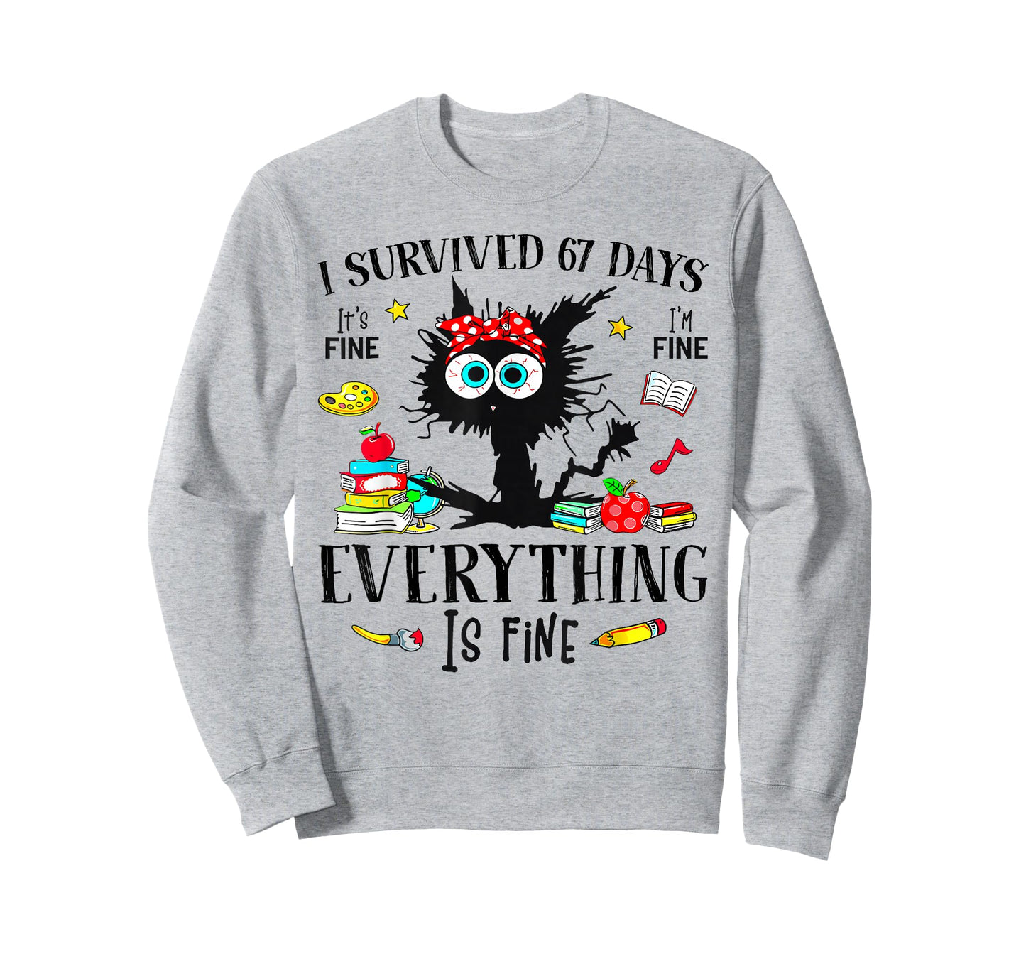 I Survived 67 Days of School Funny Cat Six Seven Meme T-Shirt
