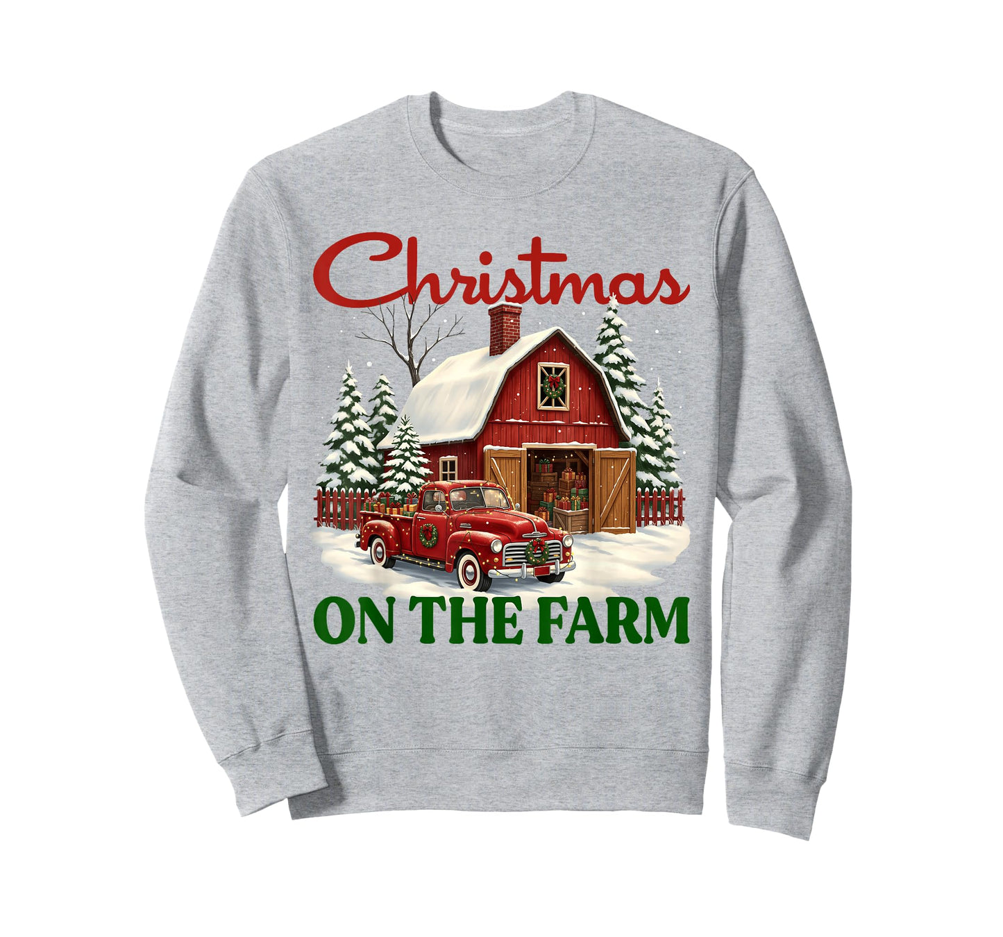 Christmas On The Farm Shirt Vintage Red Truck Barn Xmas Gift T-Shirt