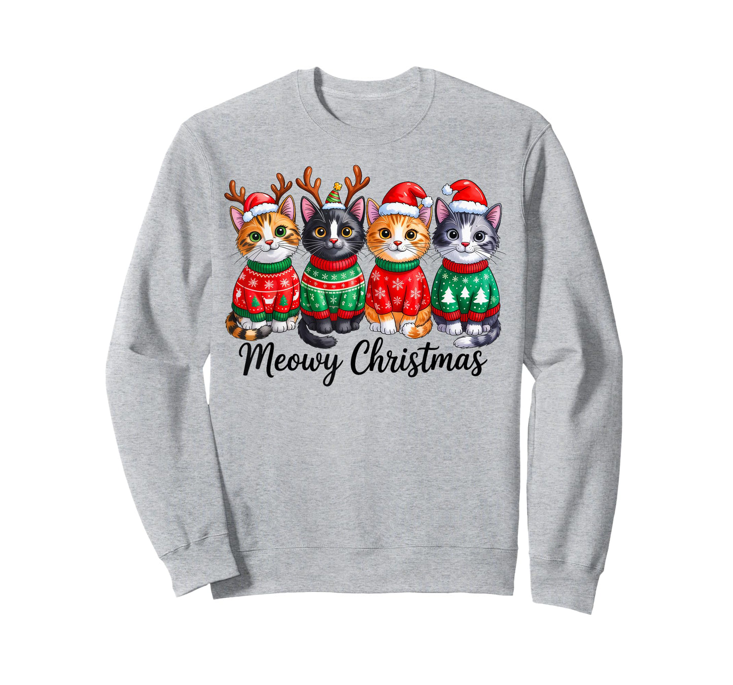 Meowy Christmas Cat Santa Reindeer Xmas Pajamas Cat Lover T-Shirt