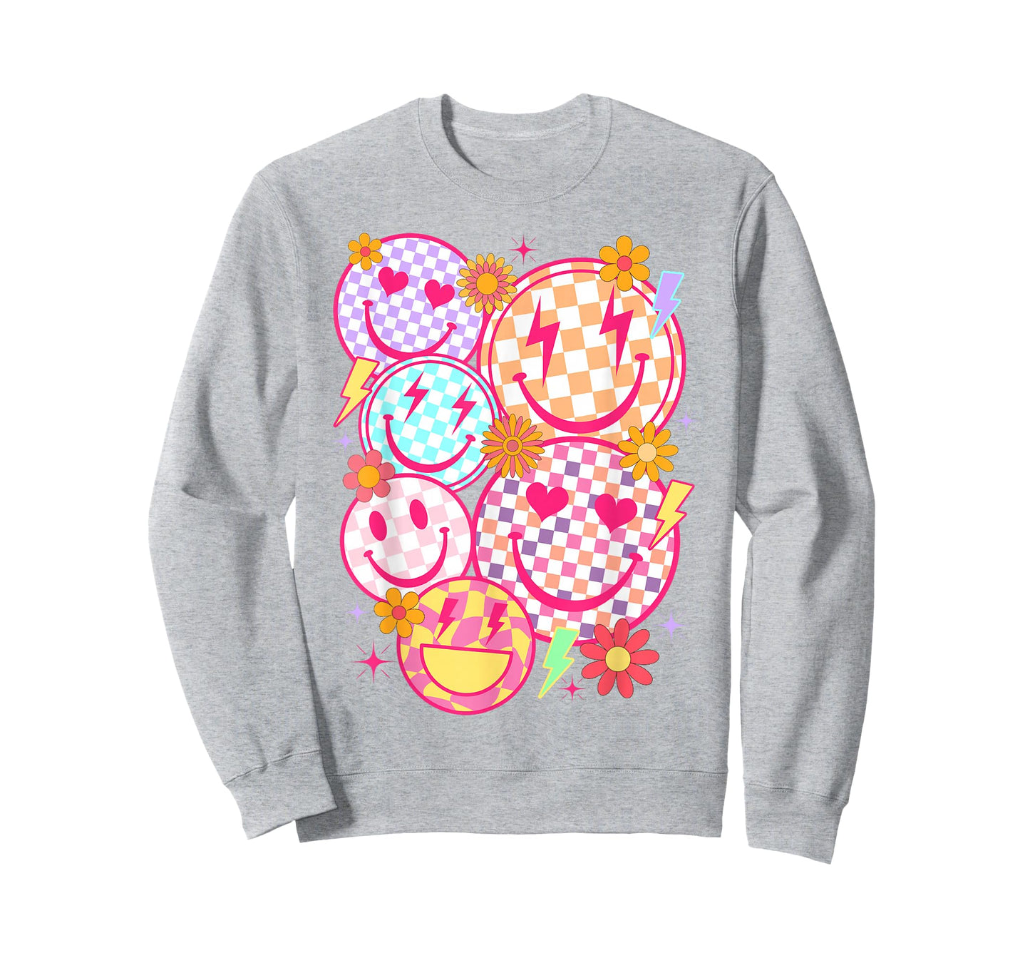 Retro Happy Face Checkered Pattern Smile Face Trendy Funny T-Shirt