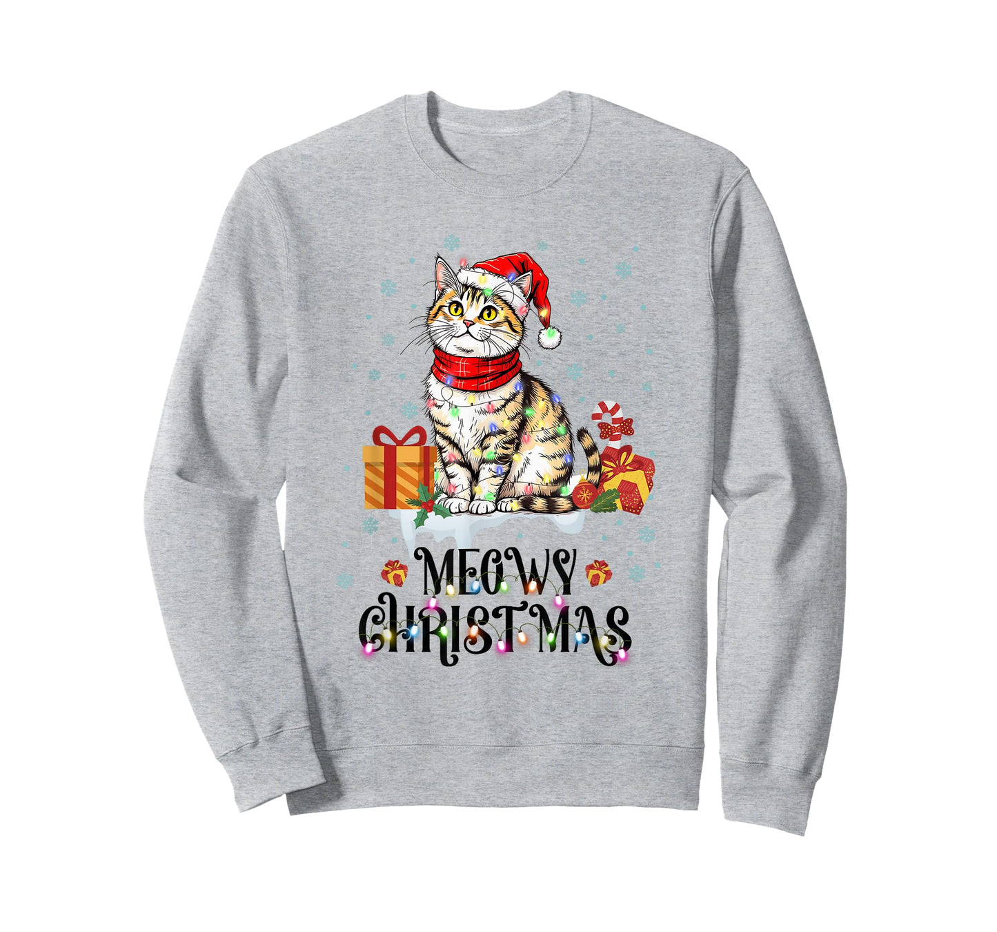 Moewy Christmas Cute Cat Santa Hat Xmas Tee T-Shirt