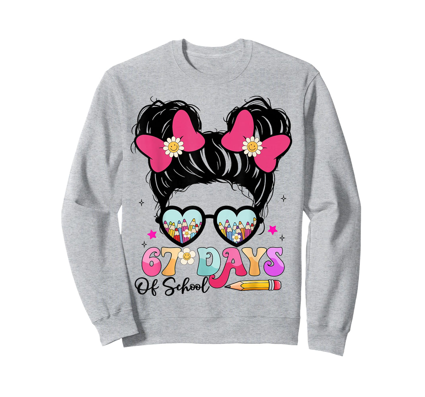 67 Days of School Messy Bun Girl Kids Meme Funny T-Shirt