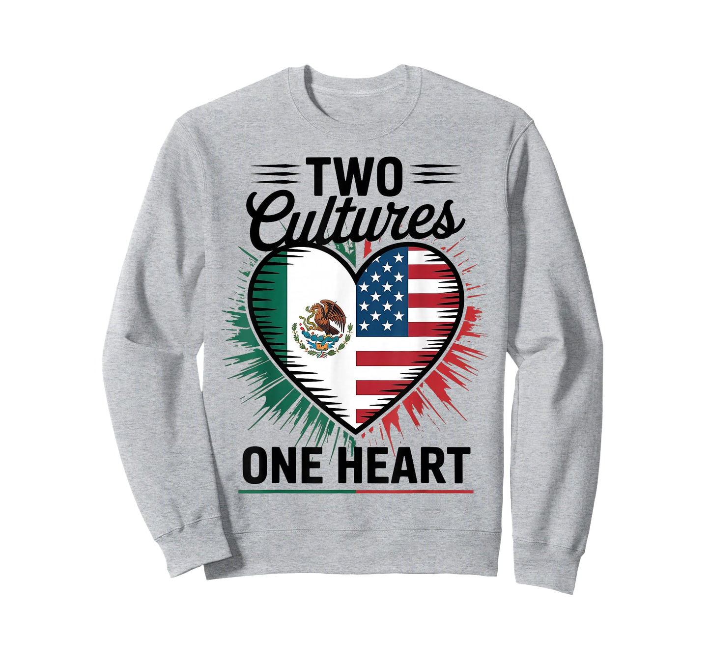 Two Cultures One Heart Mexican Flag American Flag USA Mexico T-Shirt
