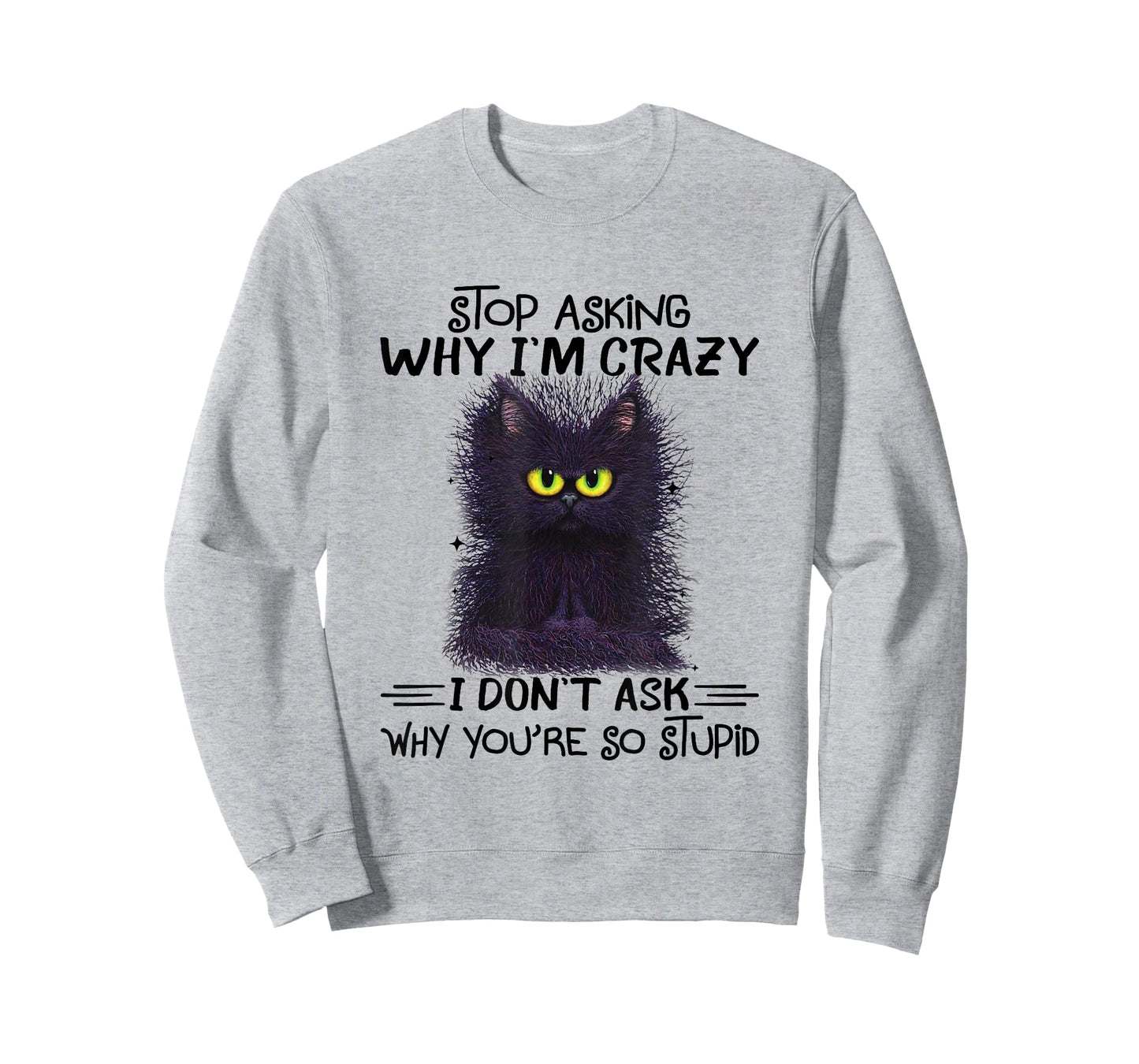 Funny Black Cat Stop Asking Why I'm Crazy I Don't Ask Stupid T-Shirt for Men Women