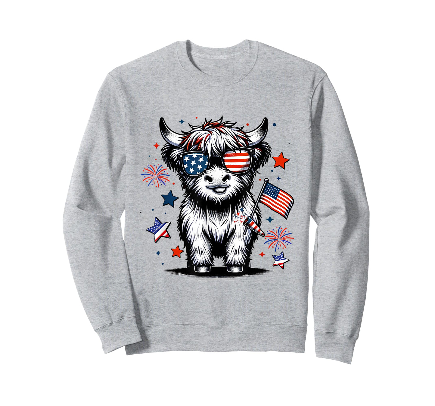 Cute Highland Cow 4th of July USA Flag Patriotic Cow Farmer T-Shirt