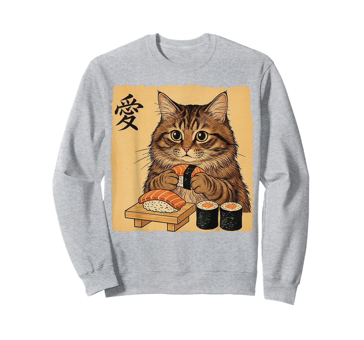 Cat Eating Sushi Funny Japanese Art Vintage Style Cat T-Shirt