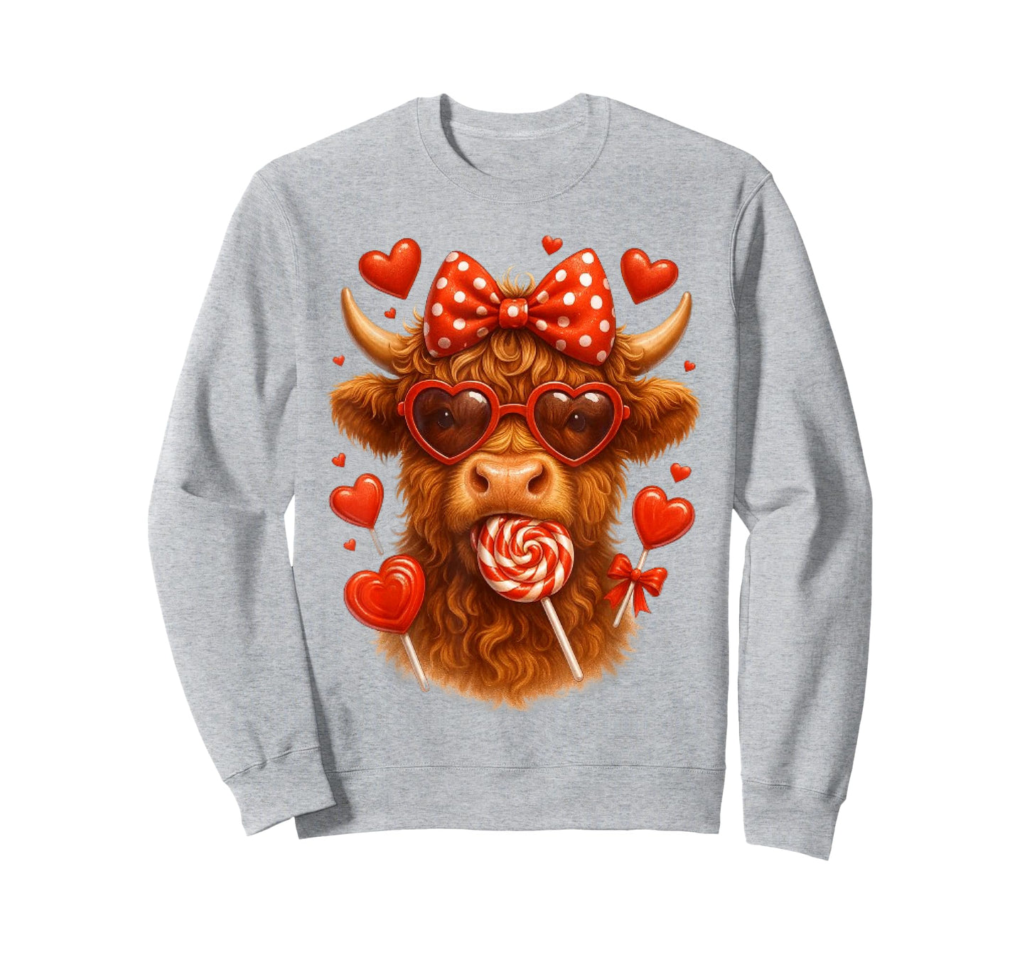 Cute Lollipop Highland Cow Valentine's Day red Hearth Funny T-Shirt