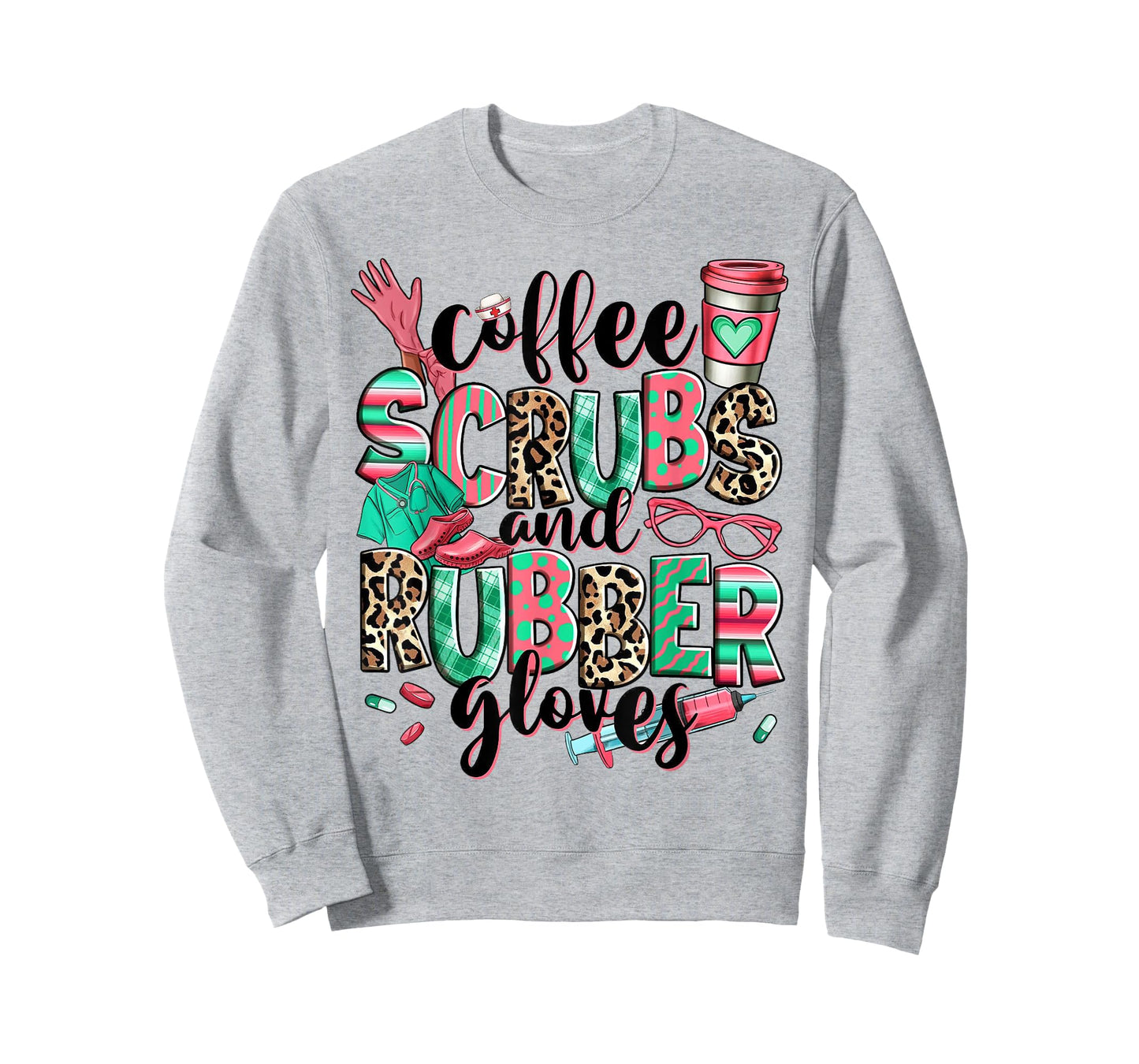 Coffee Scrubs And Rubber Gloves Leopard Nurse Women Gifts T-Shirt