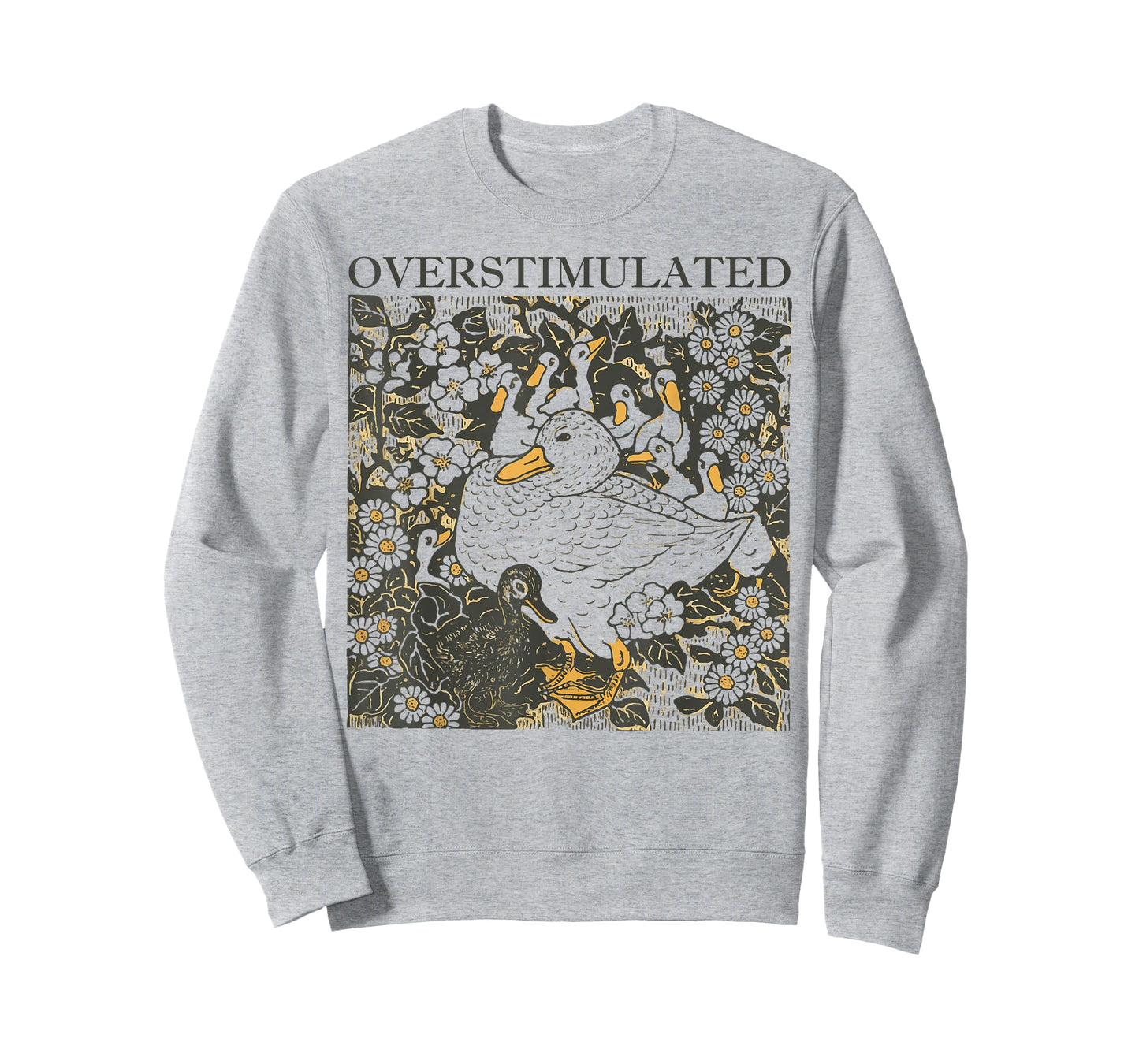 Overstimulated Duck Retro Floral Humor Style T-Shirt