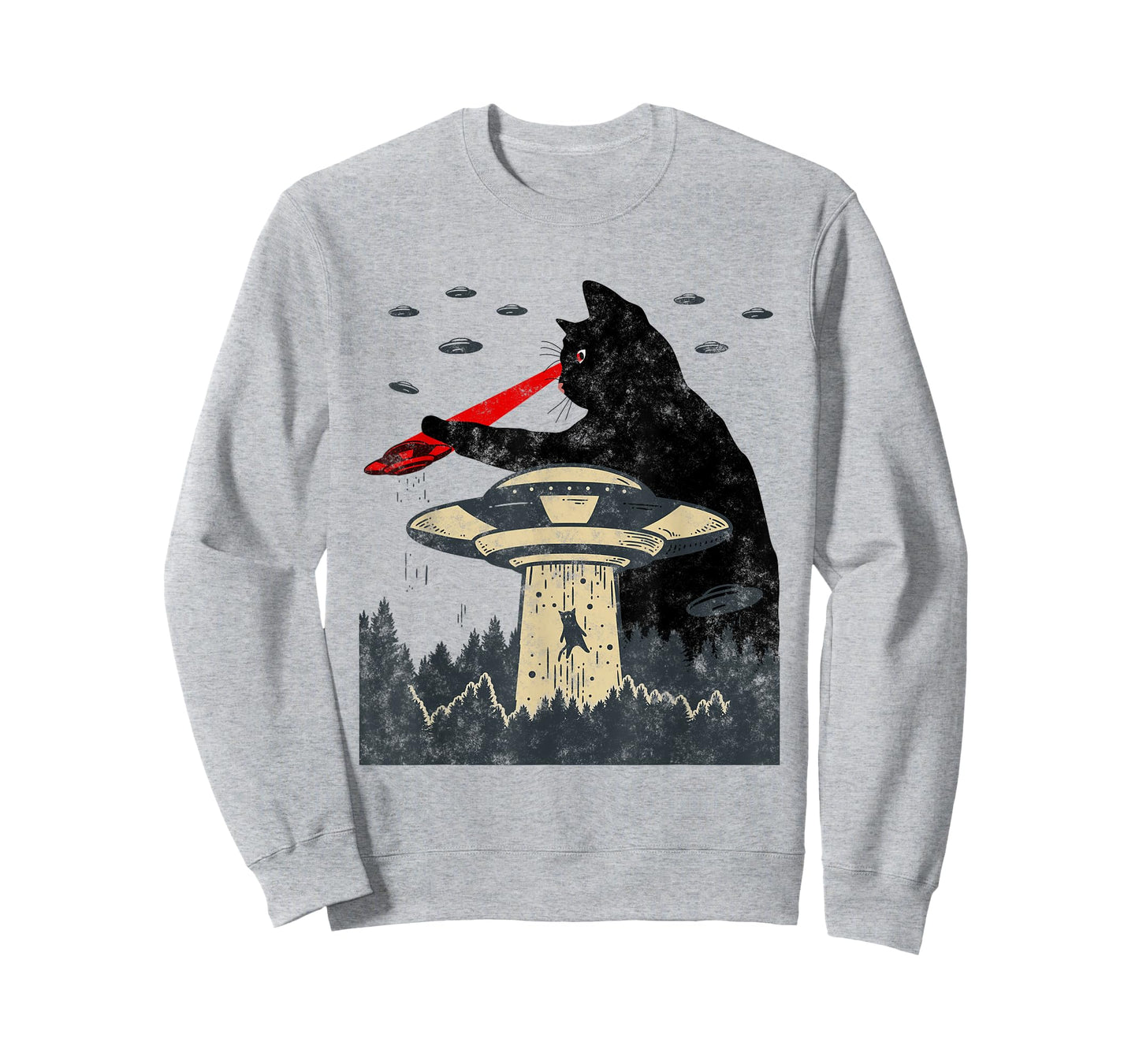 Alien UFO Abduction Laser Eye Funny Cat T-Shirt