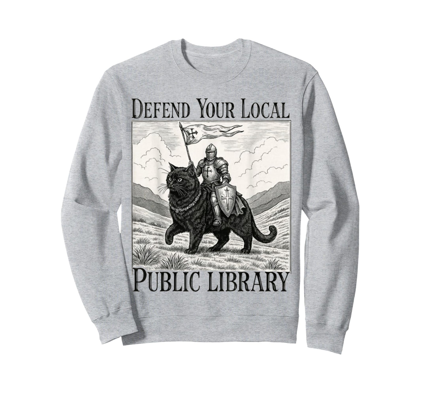 Defend Your Local Public Library Funny Knight Cat T-Shirt