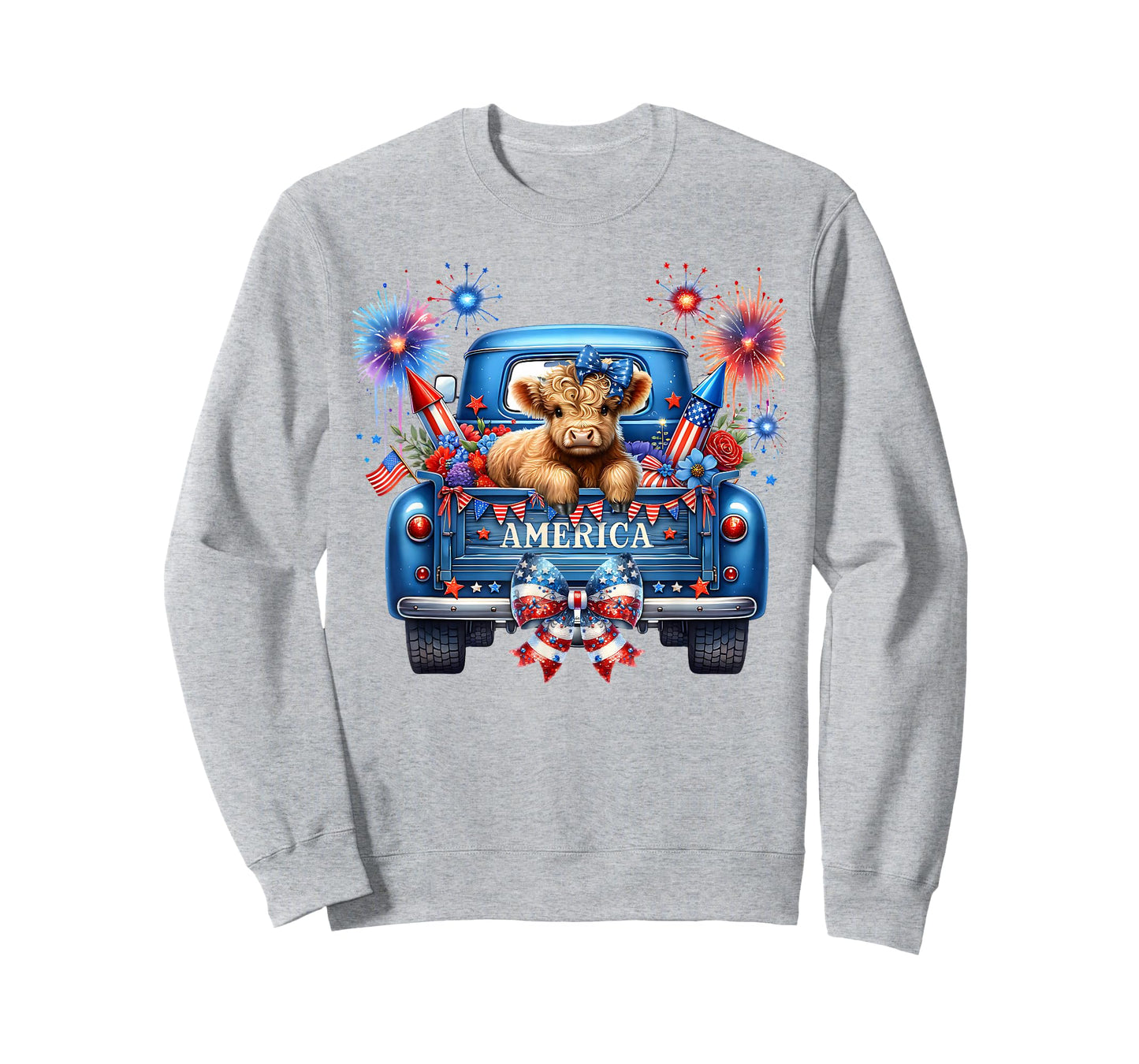Cute Highland Cow 4th of July USA Flag Patriotic Cow Farmer T-Shirt