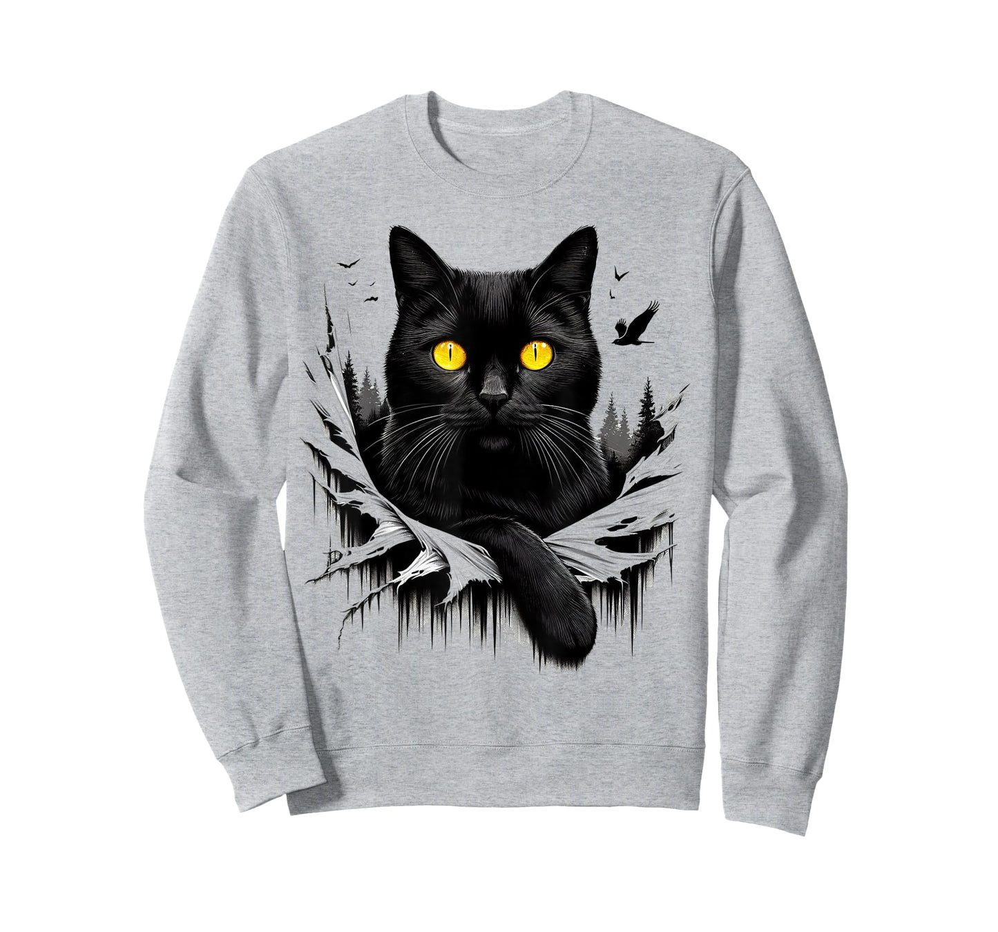 Black Cat Torn Cloth - Black Cat Yellow Eyes T-Shirt