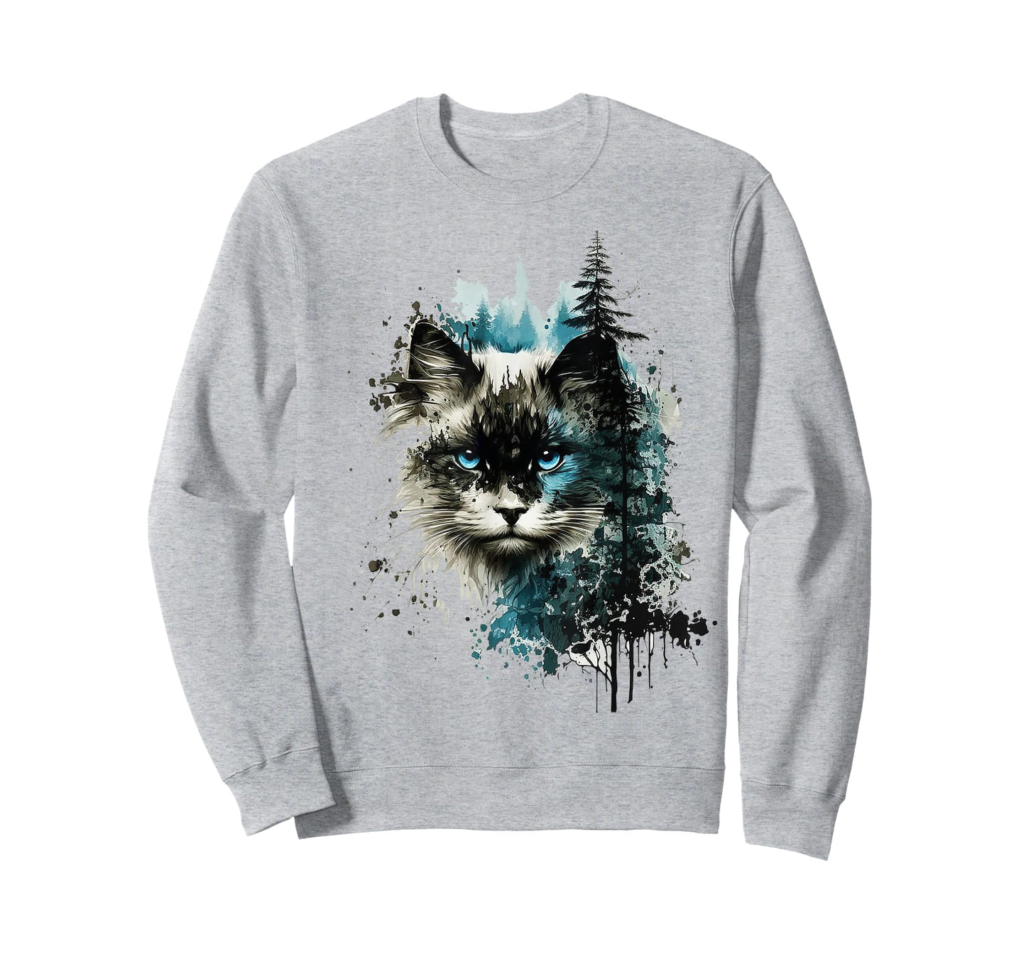Cat Blue Eyes Cat Motif Art Forest Animal Cat T-Shirt