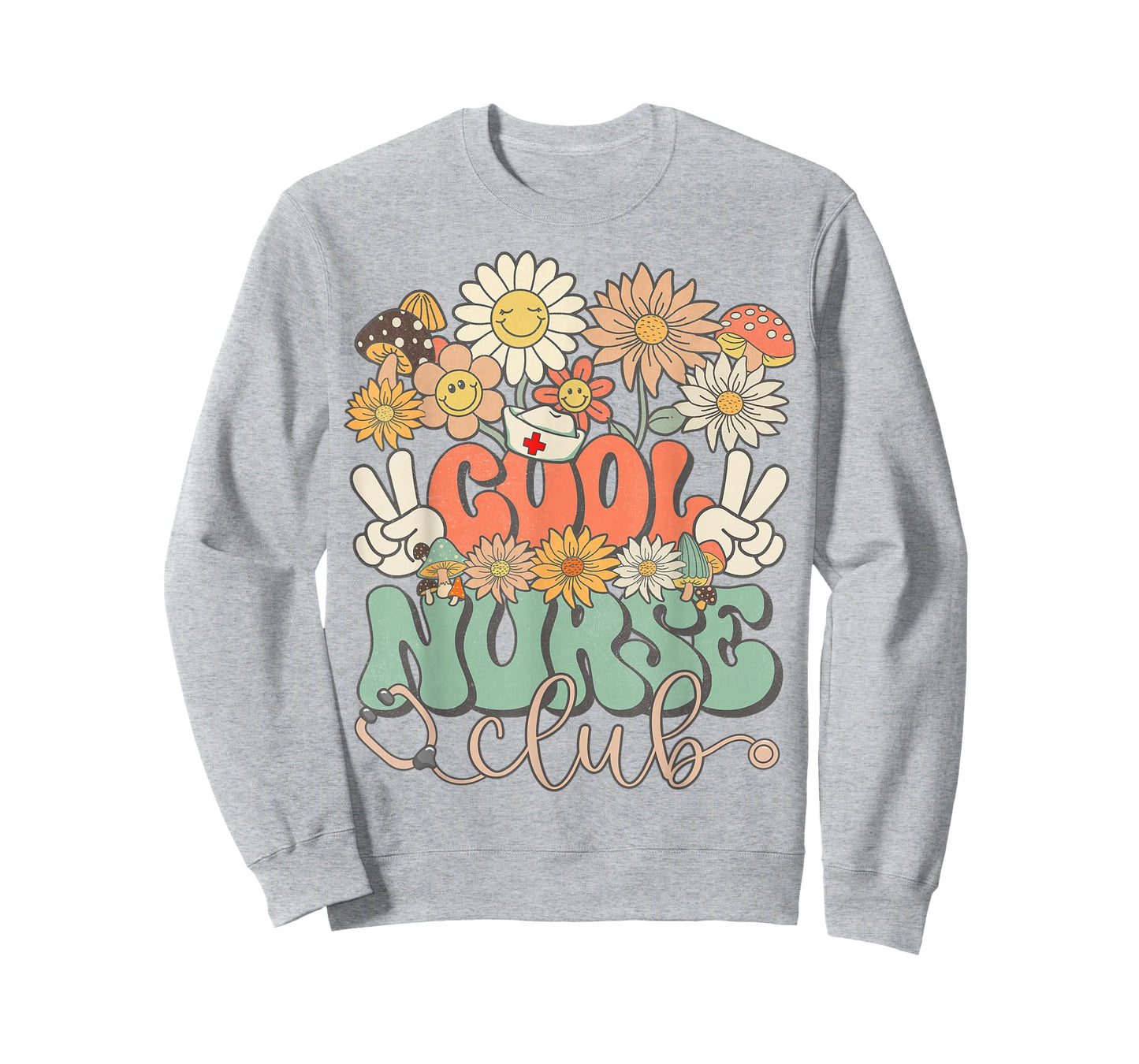 Cool Nurse Club Floral Hippie Groovy Retro Daisy Funny Nurse T-Shirt