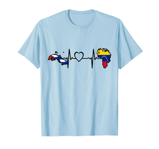 Cuba Venezuela Flag Cuban Venezuelan Heartbeat T-Shirt