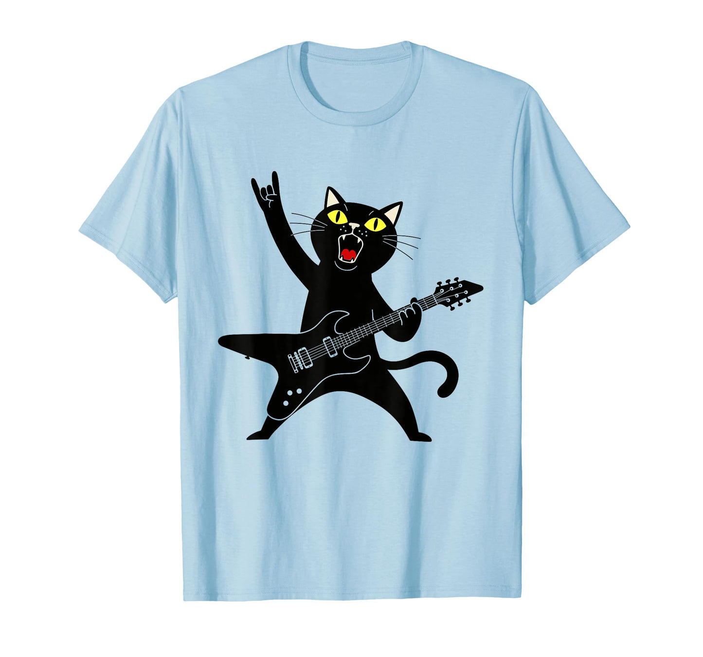Rock and Roll Black Cat Playing Guitar T-Shirt