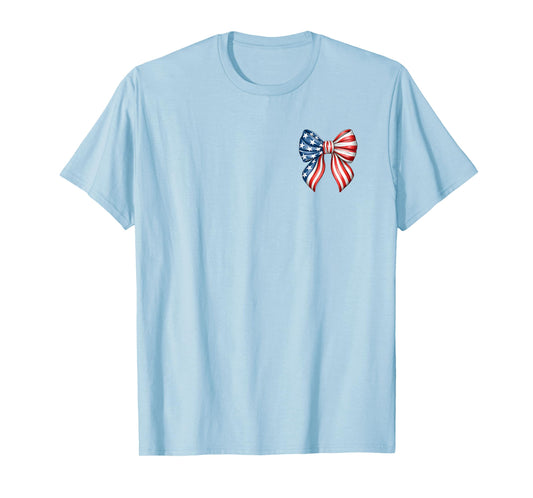 Front Back Cute Red White and Blue Bows Patriotic Coquette T-Shirt